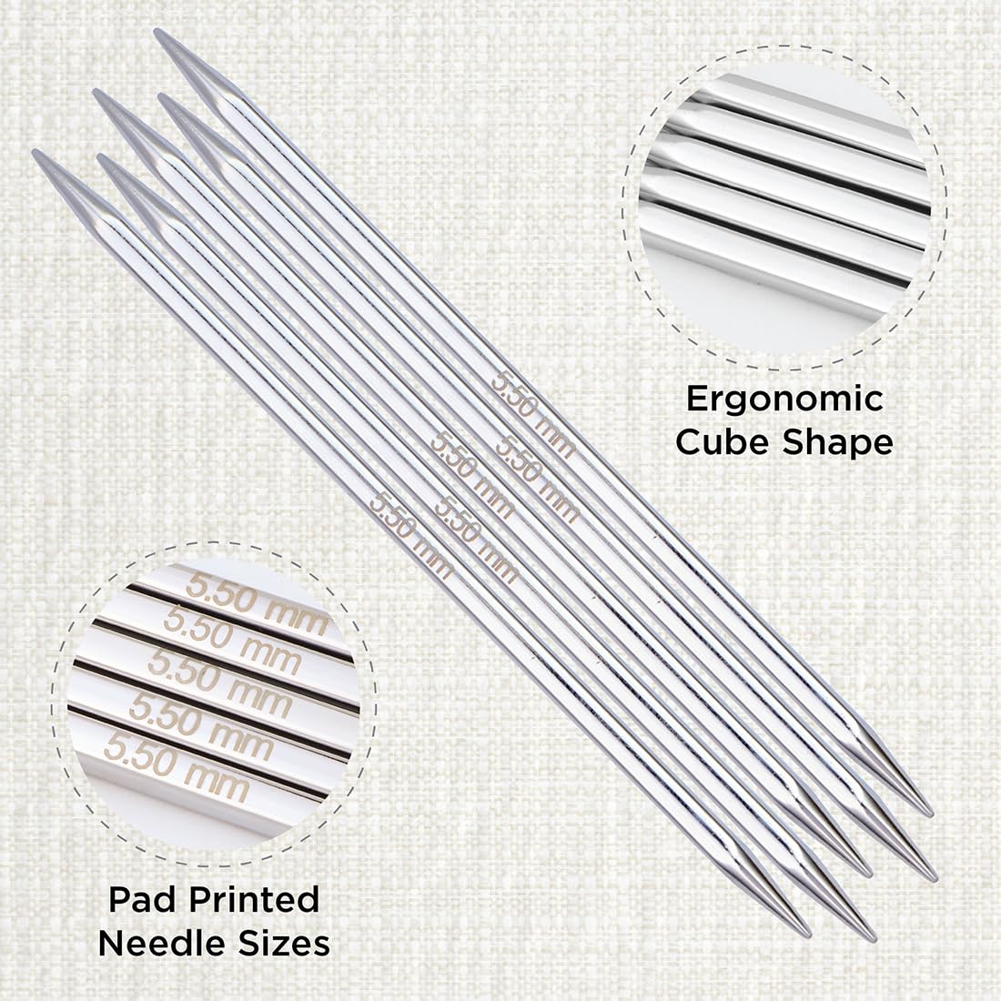 KnitPro Nova Cubics Double Pointed Needles 6" (15cm), Silver, 5.50mm - Image 2