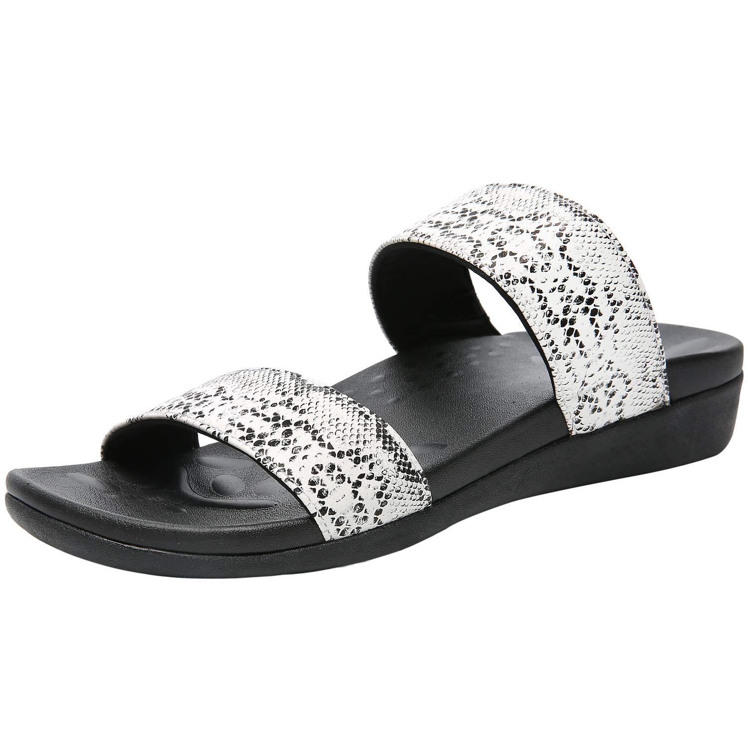 MEGNYA Orthopedic Sandals for Women, Plantar Fasciitis Sandals for Flat Feet Supportive, High Arch Walking Slides with Adjustable Elastic Straps size 9