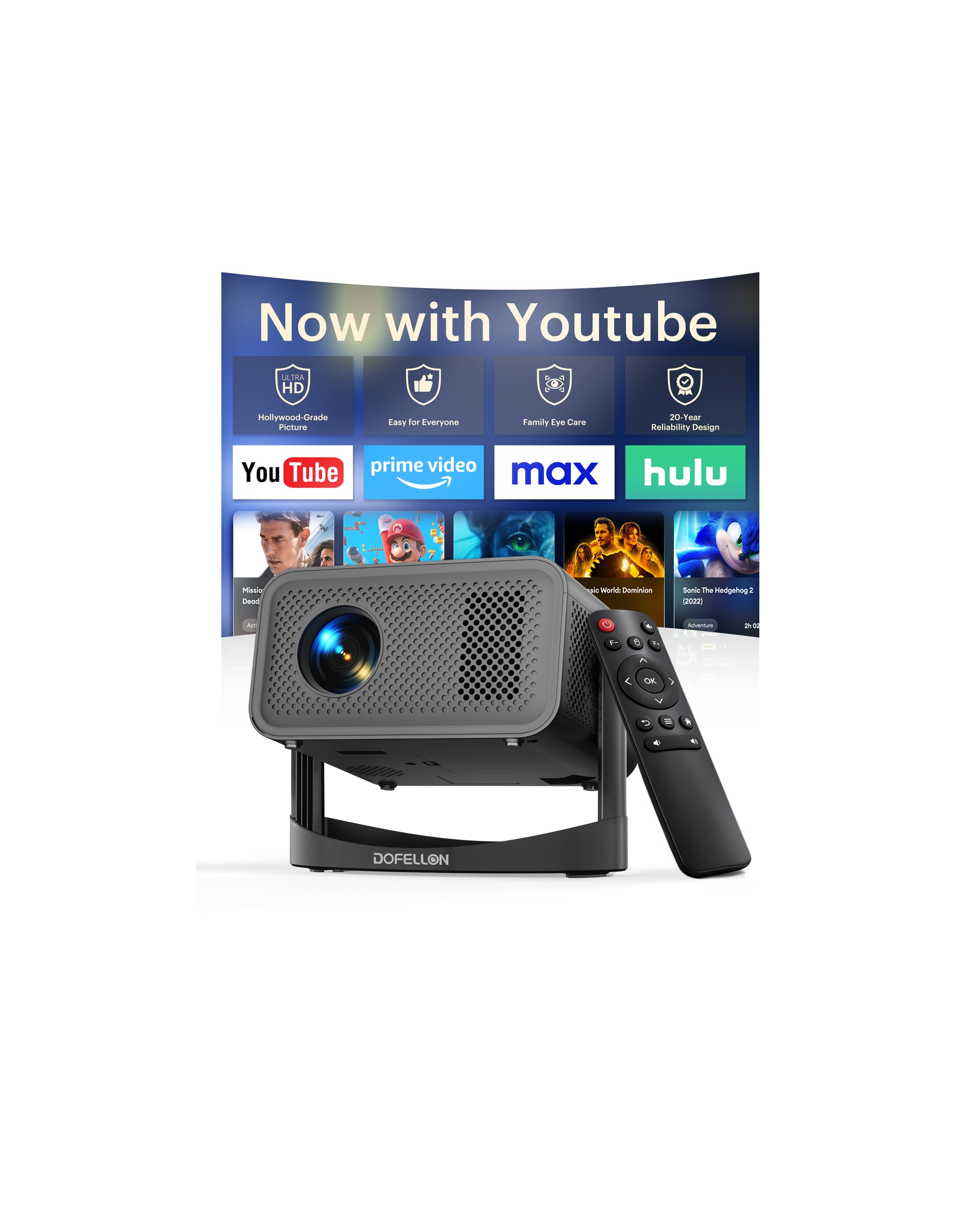 Native 1080P 4K Projector with Wifi 6 and Bluetooth 5.4, Built-in App, Compatible with TV Stick/Game Consoles/Smartphone/HDMI/USB, 320ANSI, Auto Keystone and 270° Rotatable-image-12