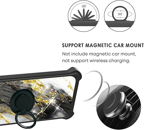 Miniatura 4 de Nokia C110 - Funda compatible con Nokia C110 N156DL (policarbonato duro + silicona suave), soporte de anillo, purpurina dorada y luminosa, JSH-HDL