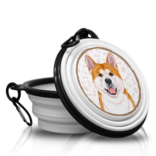 Akita - Comedero para llevar, cuenco, cuenco plegable y portátil para perros con mosquetón para pasear…