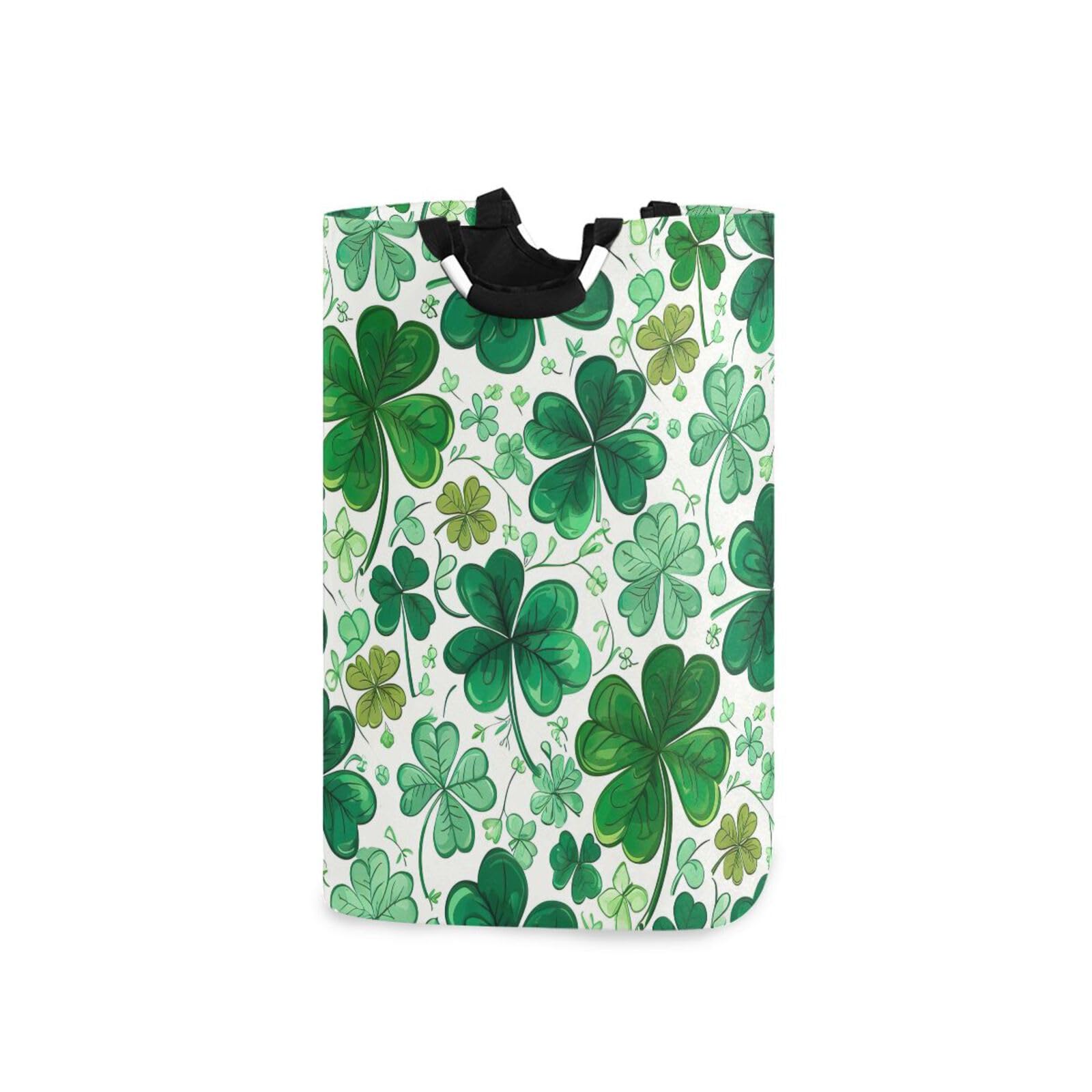 Jihqo Laundry Hamper Basket St Patrick's Clover Pattern Collapsible Nursery Storage Bin Waterproof Clothing Baskets for Home Bedroom Bathroom Washing Room