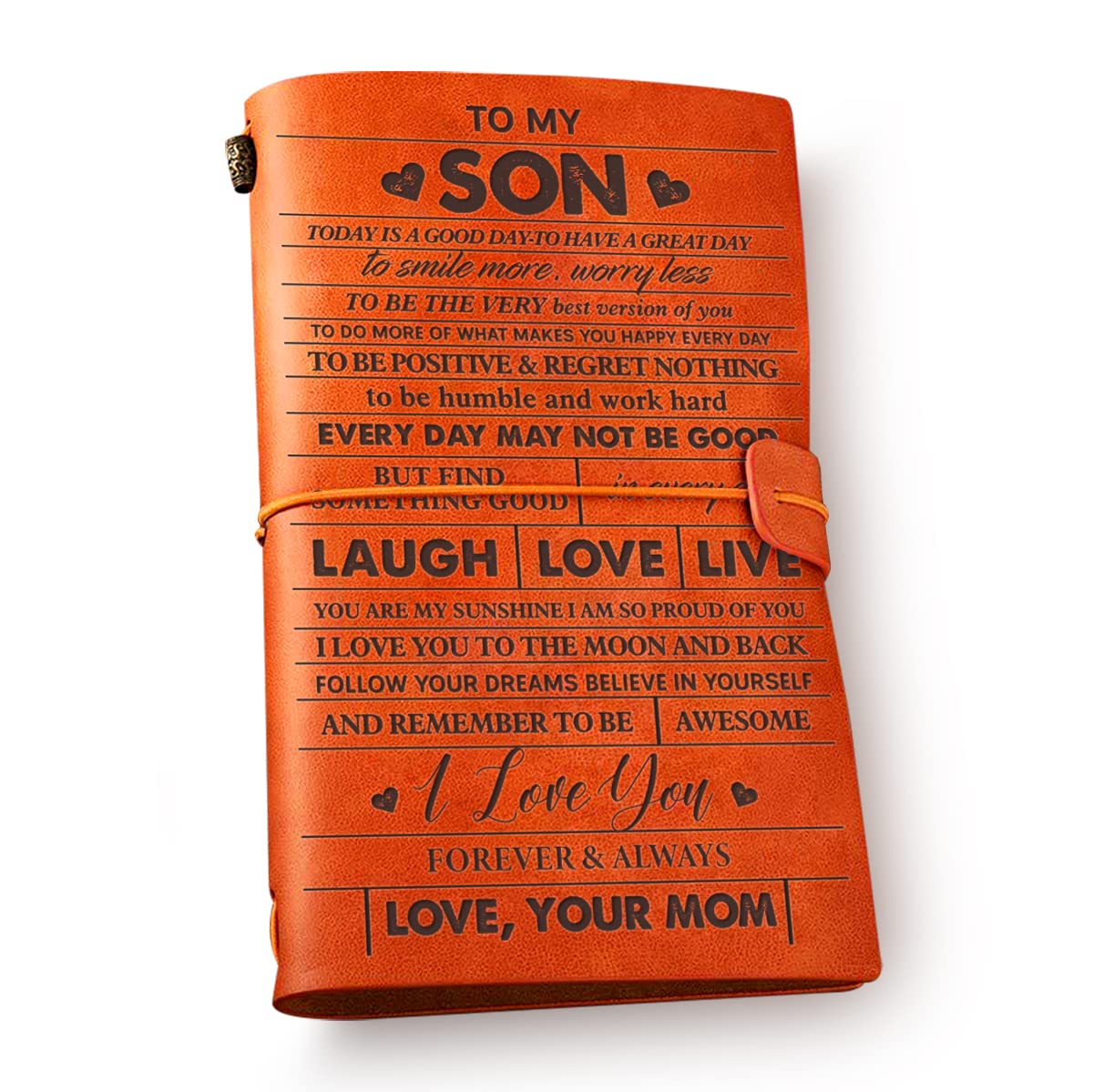 Son Leather Journal Notebook from Mom - to My Son Today is a Good Day Leather Travel Journal Stay Positive Inspirational Embossed Writing Journal Gift for Birthday Graduation Christmas