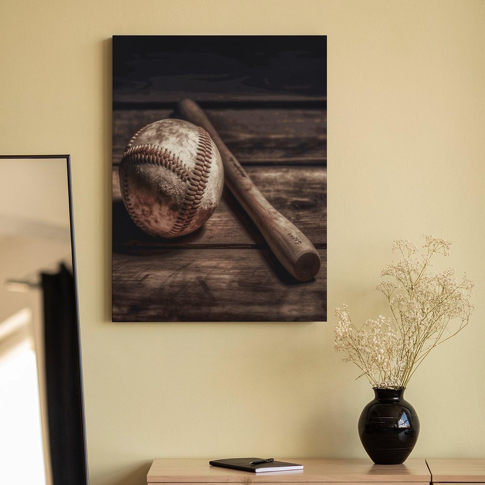 TKJMCSW Malen nach Zahlen aus Holz mit Baseball auf Holz, Malen-nach-Zahlen-Set für Erwachsene, Anfänger, Erwachsene, Malen-nach-Zahlen-Set auf Leinwand, DIY-Acrylölfarben, Gemälde mit Pinseln als