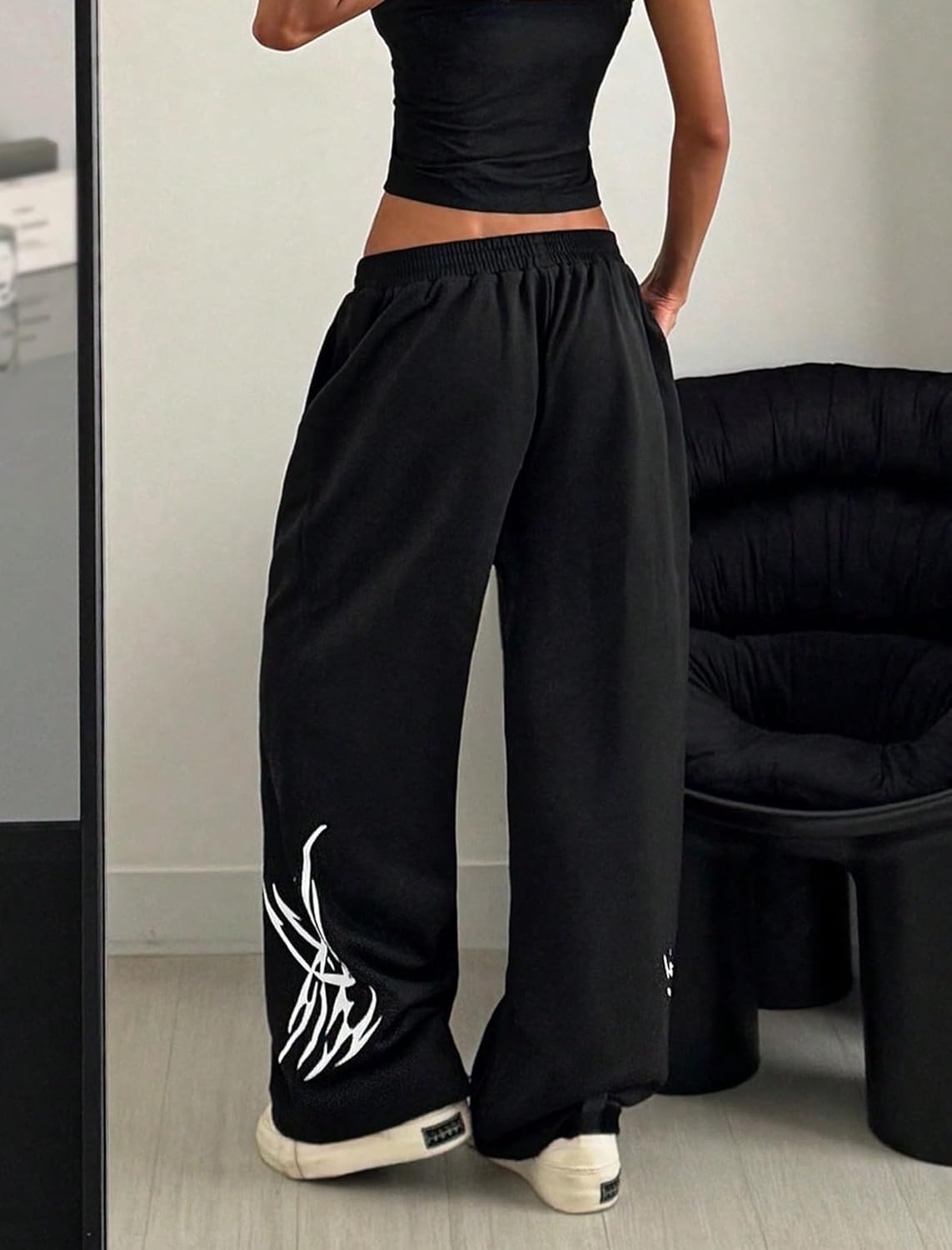 ZAFUL Womens Wide Leg Sweatpants Y2K Gothic Graffiti High Waisted Lounge Pants Athletic Joggers Pants with Pockets - Image 2