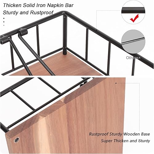 Miniatura 3 de Livabber Flat Napkin Holder, Metal Kitchen Napkin Storage with Weighted Tension Arm Rustic Tissue Paper Dispenser for Countertop, Table Kitchen