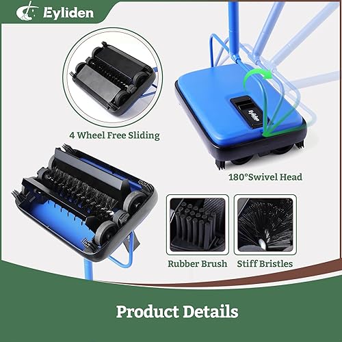 Miniatura 2 de Eyliden Barredora de alfombras, tamaño pequeño, ligero, sin ruido, no eléctrico, fácil de barrer manual, solo para limpieza de alfombras (azul)