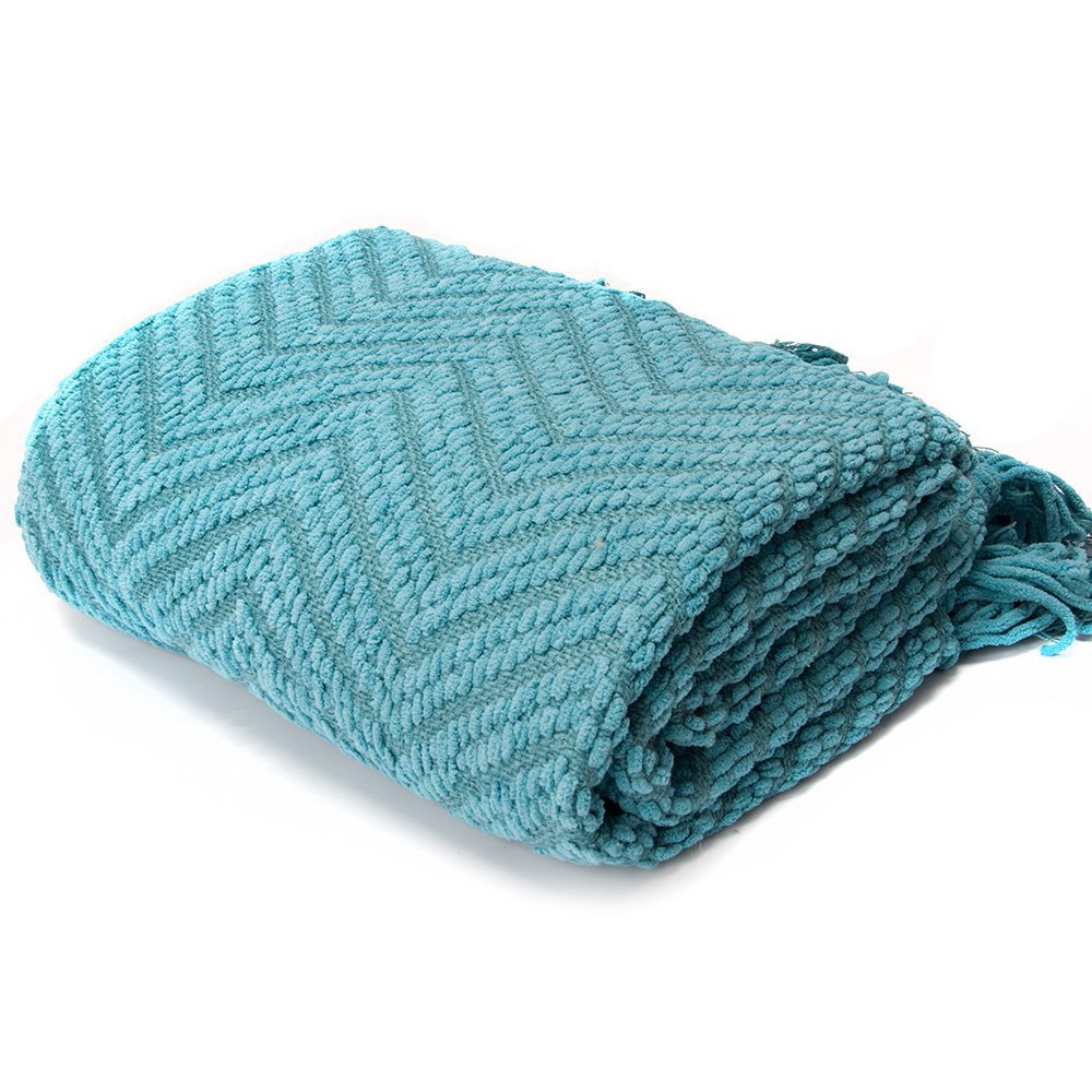 BATTILO HOMETeal Throw Blanket for Couch, Knit Woven Turquoise Blanket Versatile for Chair, Super Soft Warm Decorative Blanket with Tassels for Bed, Sofa and Living Room, 60" x 80"