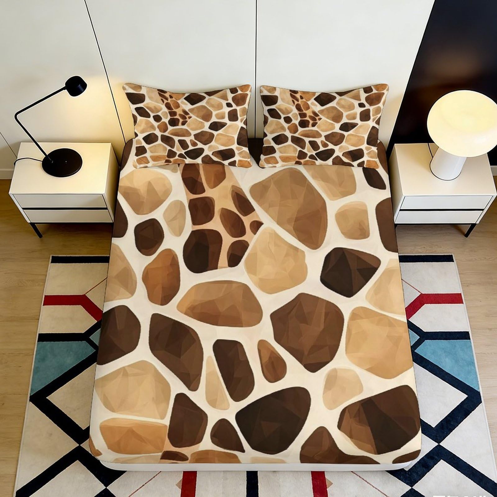 Jqzkxnhpbr Style-4 3D Printed Giraffe Pattern Fitted Sheet Microfiber Soft Anti-Slip Stone Motif Mattress Cover Bedroom Decor 90X200x25cm