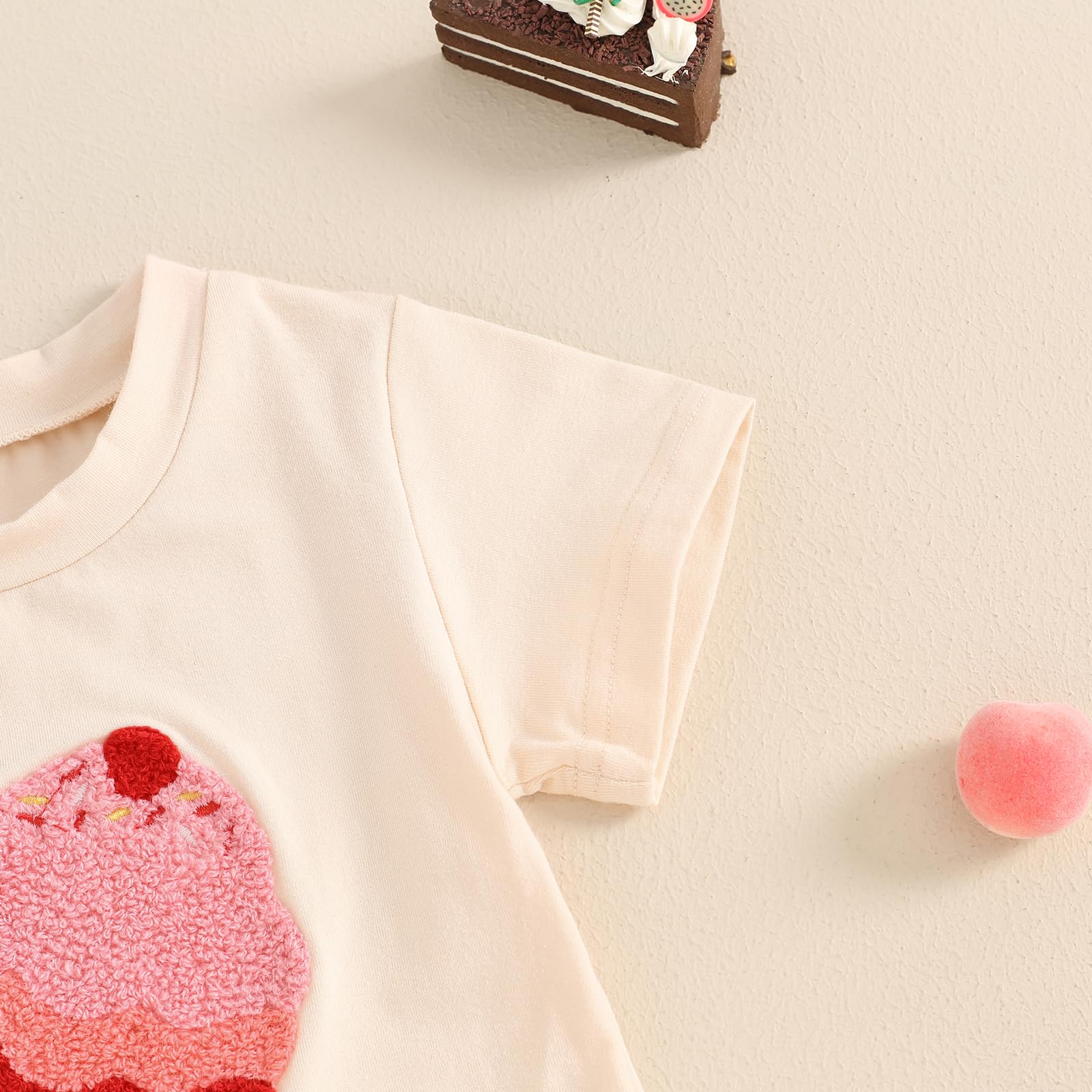 Bonangber Toddler Girl Summer Clothes Girls Summer Outfits Ice Cream Print Short Sleeve T-Shirt Elastic Shorts Set Cute Clothes(A-Pink,2-3T)