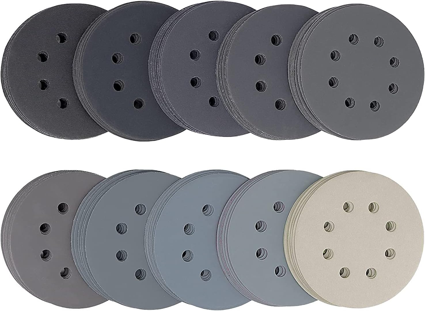 Wet Sanding Disc, VFINE 5 Inch 8 Holes Silicon Carbide Sanding Discs Hook & Loop Sandpaper for Wet/Dry Sanding Grinder Polishing, Orbital Sander Sandpaper for Wood or Metal Polishing - 50 Pack