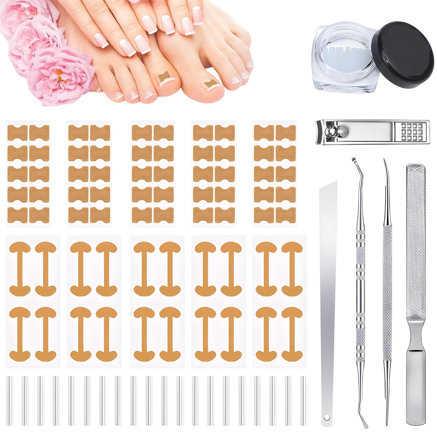 Ingrown Toenail Corrector Set with Correction Strips,Professional Ingrown Toenails Pedicure Tool Set, Toenail Correction Strips & Ingrown Toenail Corrector,Ingrown Nail Tool for Women Man