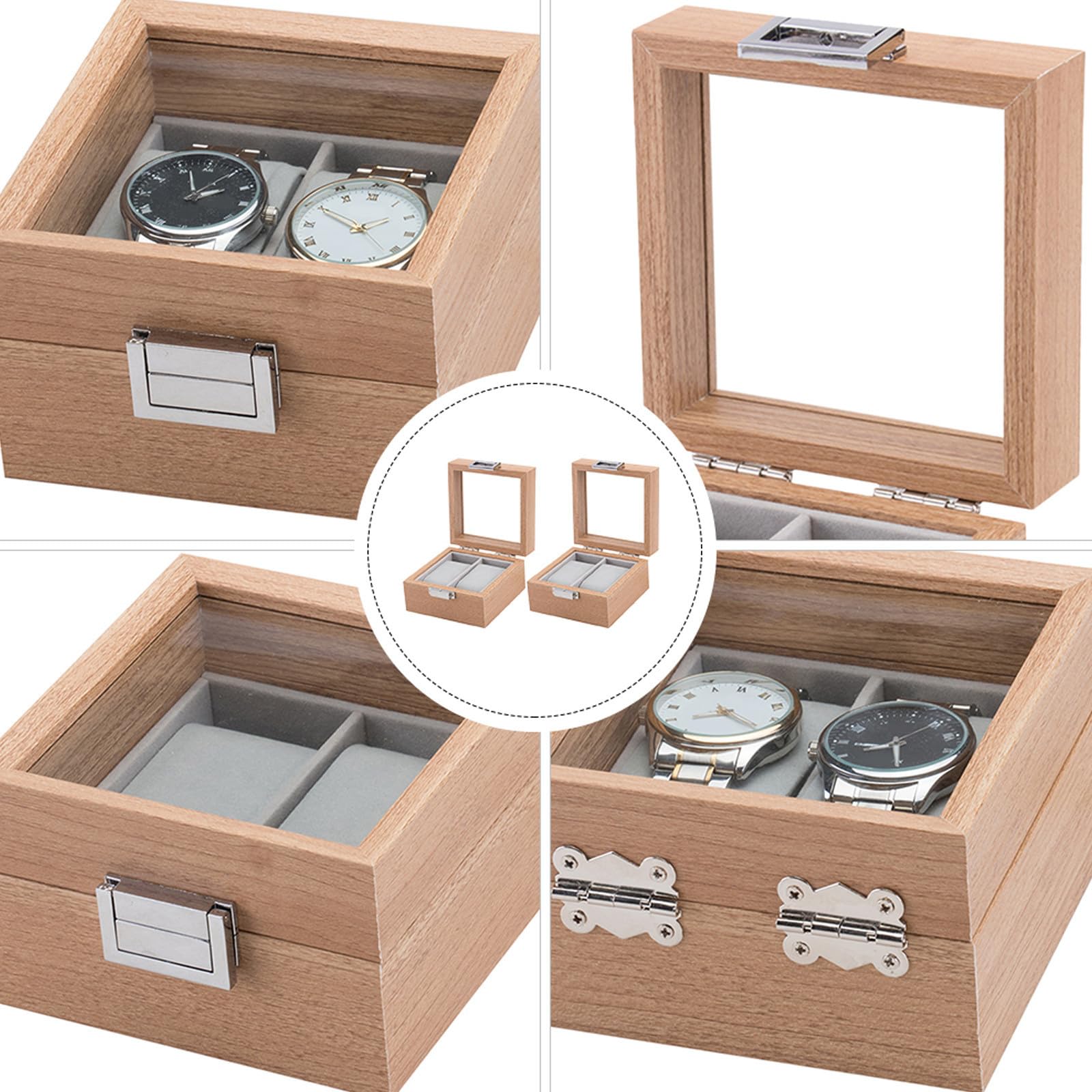 EXCEART 2 Pezzi Scatola Porta Orologi Uomo Legno 2 Scomparti Beige Elegante