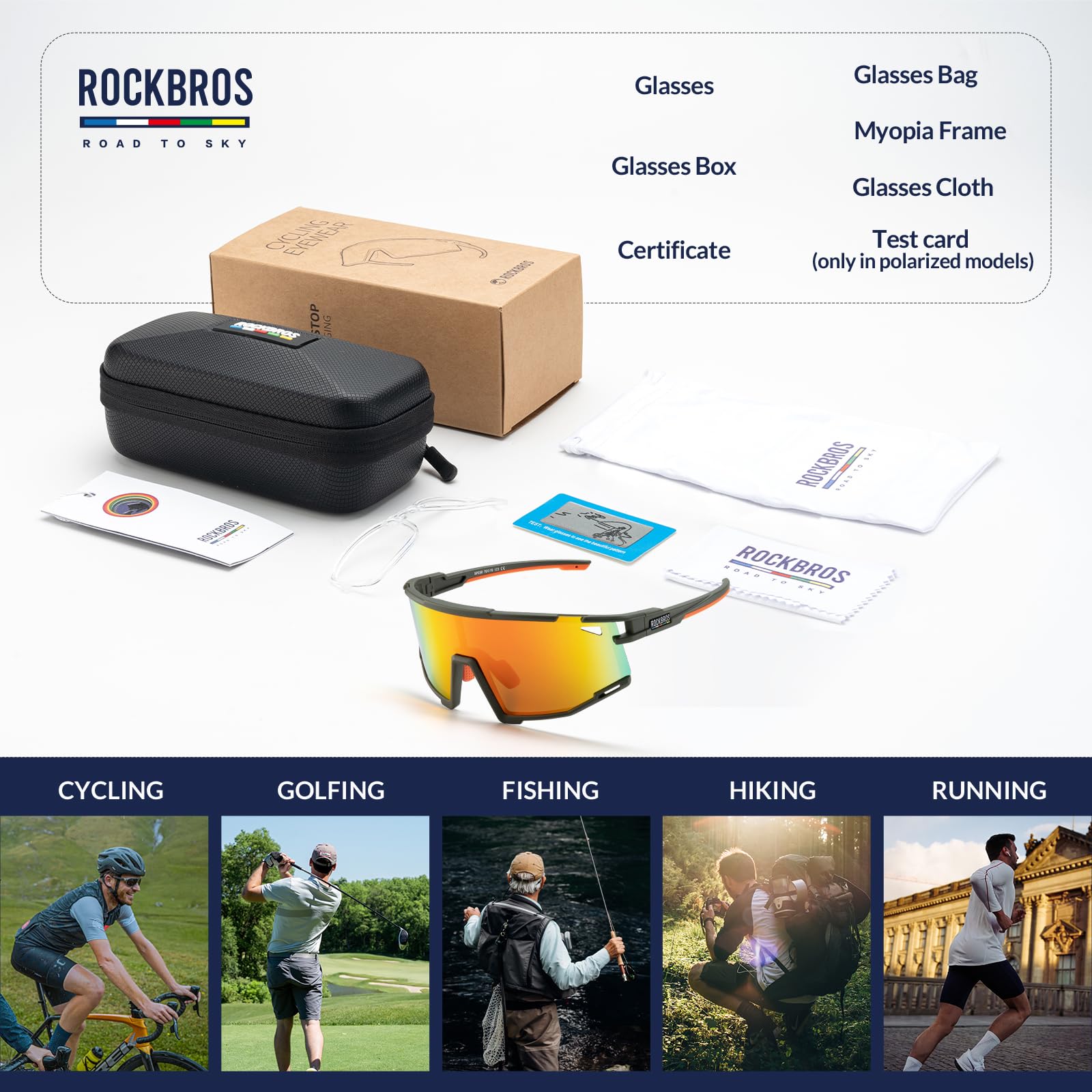ROCKBROS Road to Sky Gafas de Ciclismo Polarizadas Protección UV400 Gafas de Sol Deportivas Marco TR90 Protección UV400 para Hombre Mujeres Accesorio de Bicicleta para Running MTB