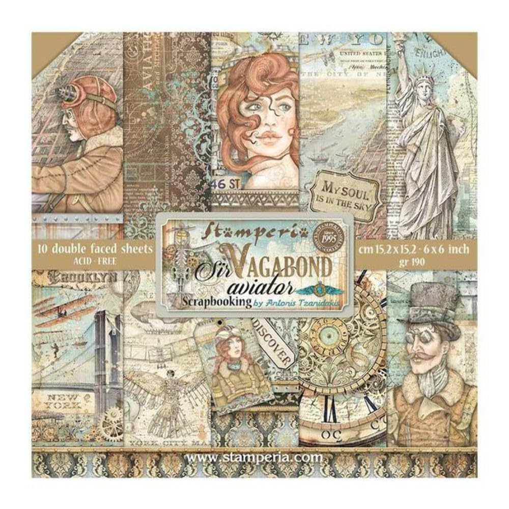 Stamperia International - Scrapbooking Pad - Sir Vagabond - Aviator, SBBXS18, White, OSFA
