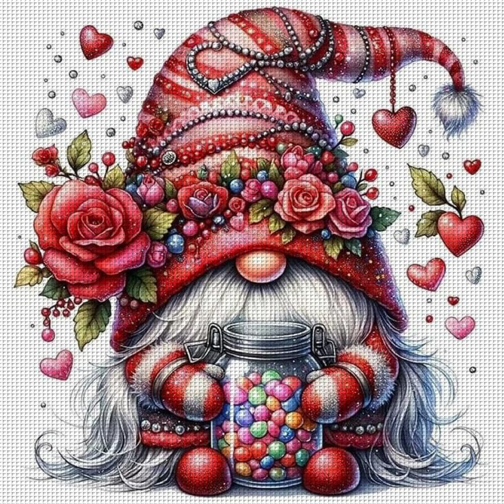 Hi-Y2Kgirls Gnome Stamped Cross Stitch Kits- Rose Gnome 11CT Cross Stitch Kits for Beginners Adults Needlepoint Cross-Stitch, Gnome Patterns Needlecrafts Embroidery Kits Arts Crafts