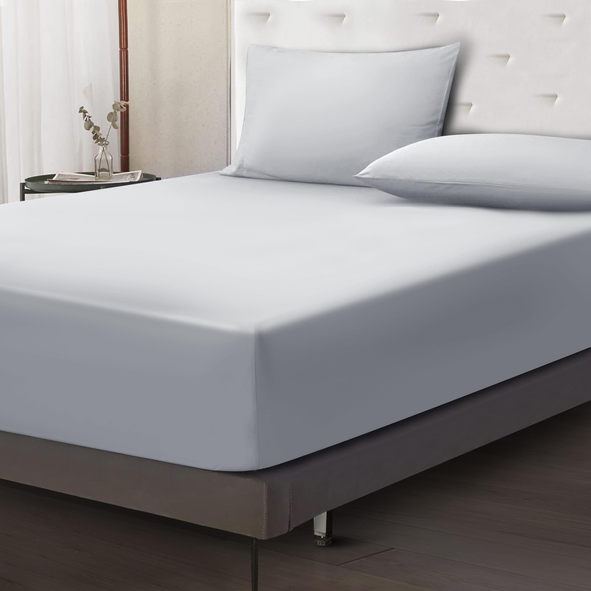 Moonlight Bedding Fitted Sheet 40 Cm Extra Deep Pocket Bed Sheets 16 inch Ultra Soft Bottom Sheet Brushed Microfiber Breathable Shrinkage and Fade Resistant (Silver, Double)