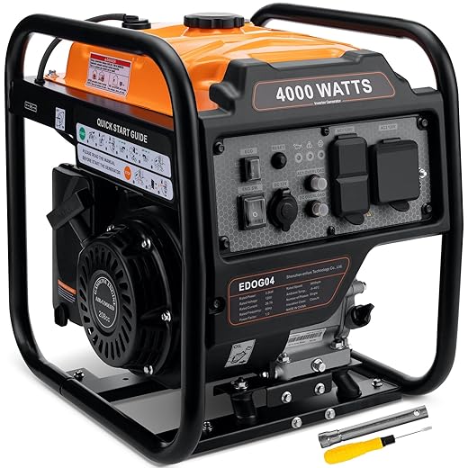 4000W Inverter Generator, Open Frame Generator Gas Powered, Portable Outdoor Power Equipment, Emergency Home Backup, RV Ready 30A Outlet, Low Noise