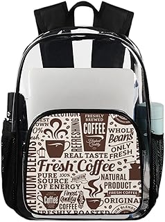Mochila transparente com estampa de cafeteria, mochila transparente à prova d'água de café, mochila transparente de PVC com alça de ombro reforçada para escola, trabalho, viagens, Multicor