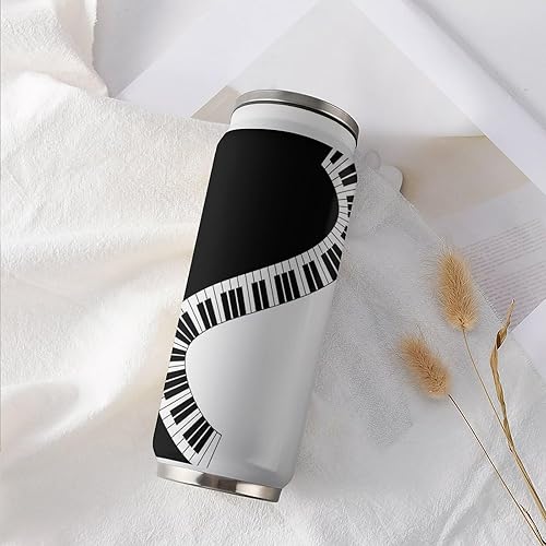 Miniatura 6 de Yin Yang - Taza de café de viaje con teclas de piano con tapa abatible, vaso aislado de acero inoxidable para oficina en casa, al aire libre