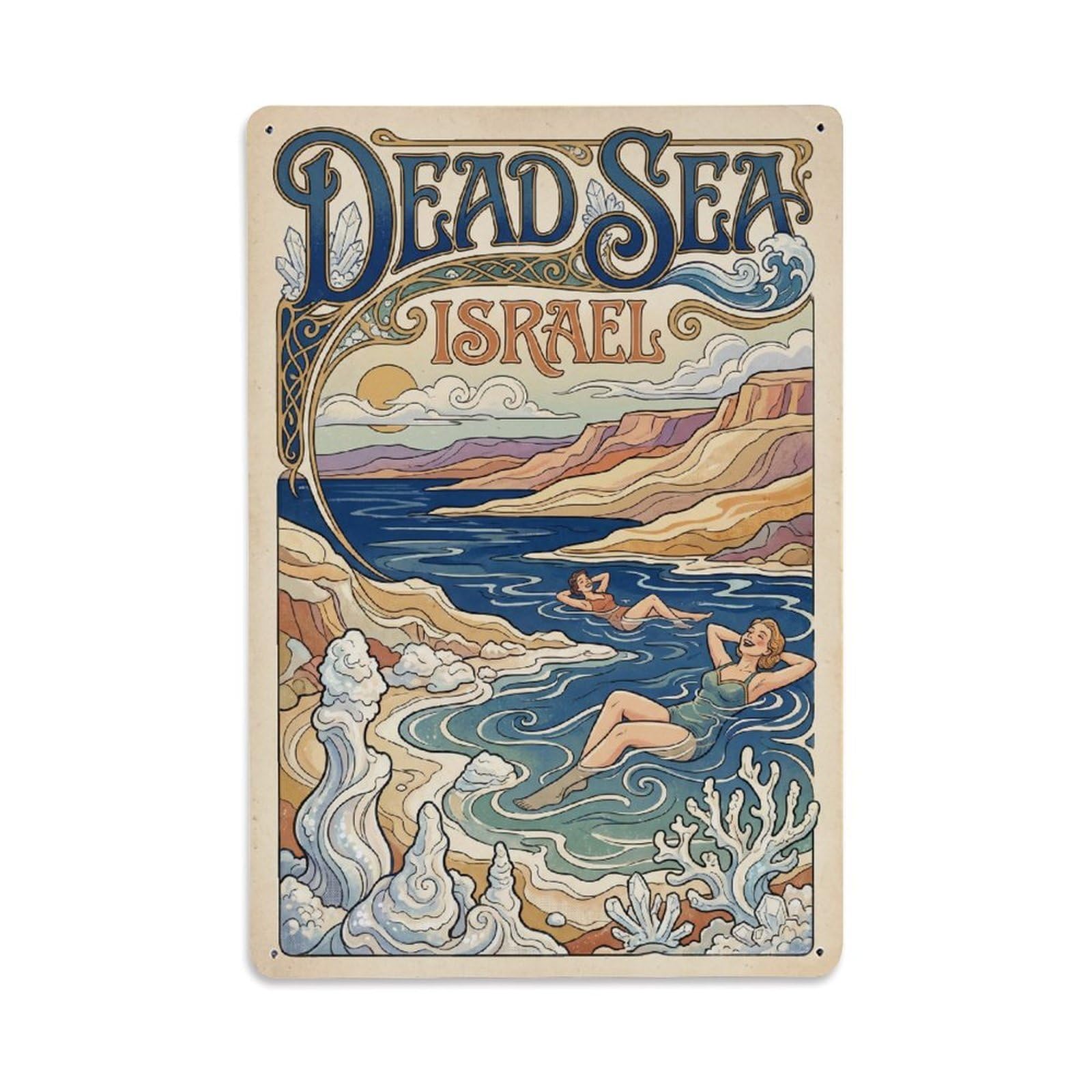 Israel Dead Sea Travel Retro Metal Tin Sign Plaque Wall Decor for Cafe, Club Bar, Office, Garden Metal Poster 8x12Inch