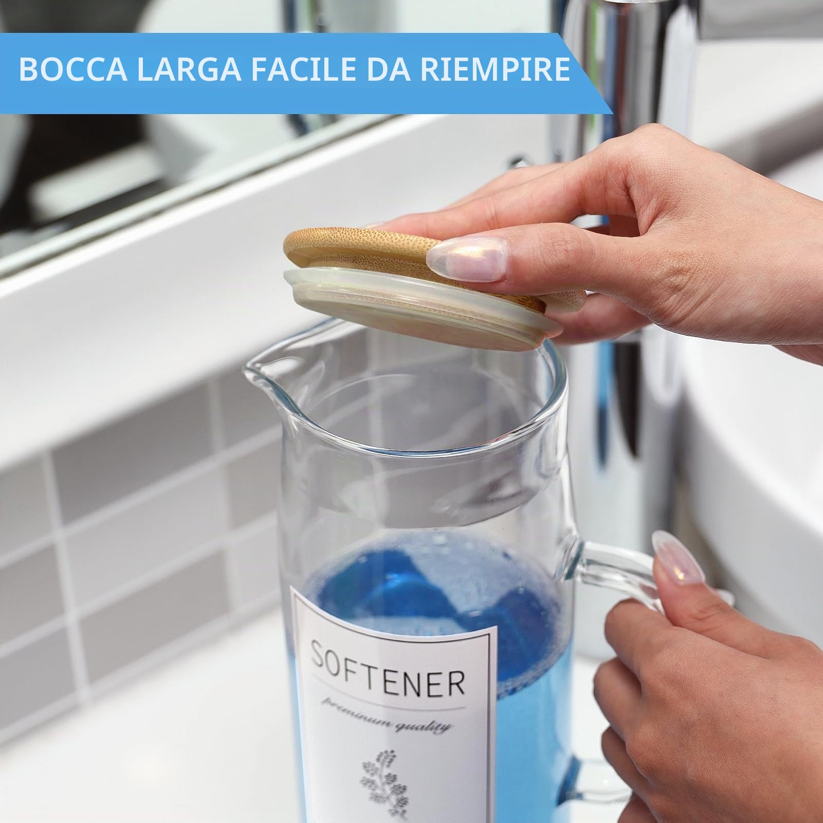 Set dispenser per detersivo per bucato con coperchi e manici in bambù, facili da versare, confezione da 2 contenitori per bucato da 1,417,5 g, per l'organizzazione e la conservazione della