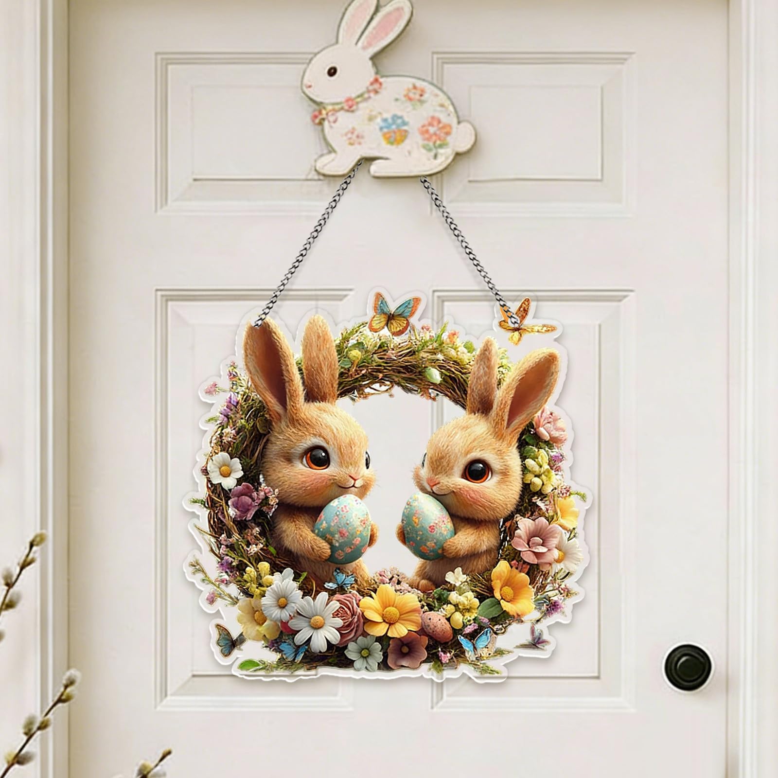 CUBarty Osterdeko zum Aufhängen, Osteranhänger Hase Acryl 2D, Osterhase Deko Fenster Tür, Anhänger Ostern Deko für Ostergeschenk (A)