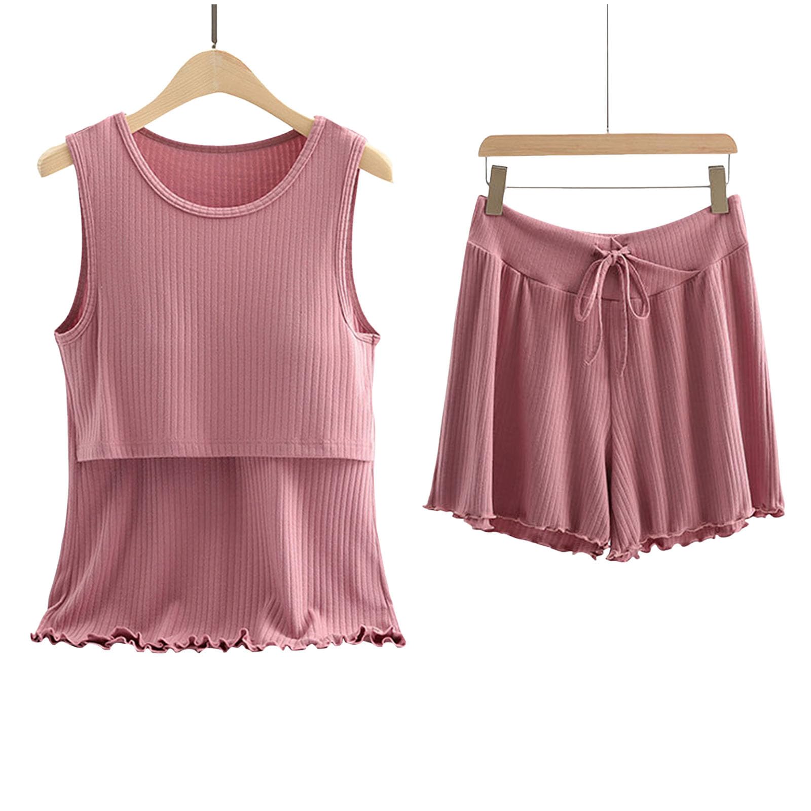Still Schlafanzug Damen, Stillpyjama Set Damen Kurz Zweiteiliger Still Pyjama Baby Umstands Oberteil Kurze Hosen Still-Shirt und Set Mutterschaft Schwangerschaft Stillen Nachtwäsche Hausanzug