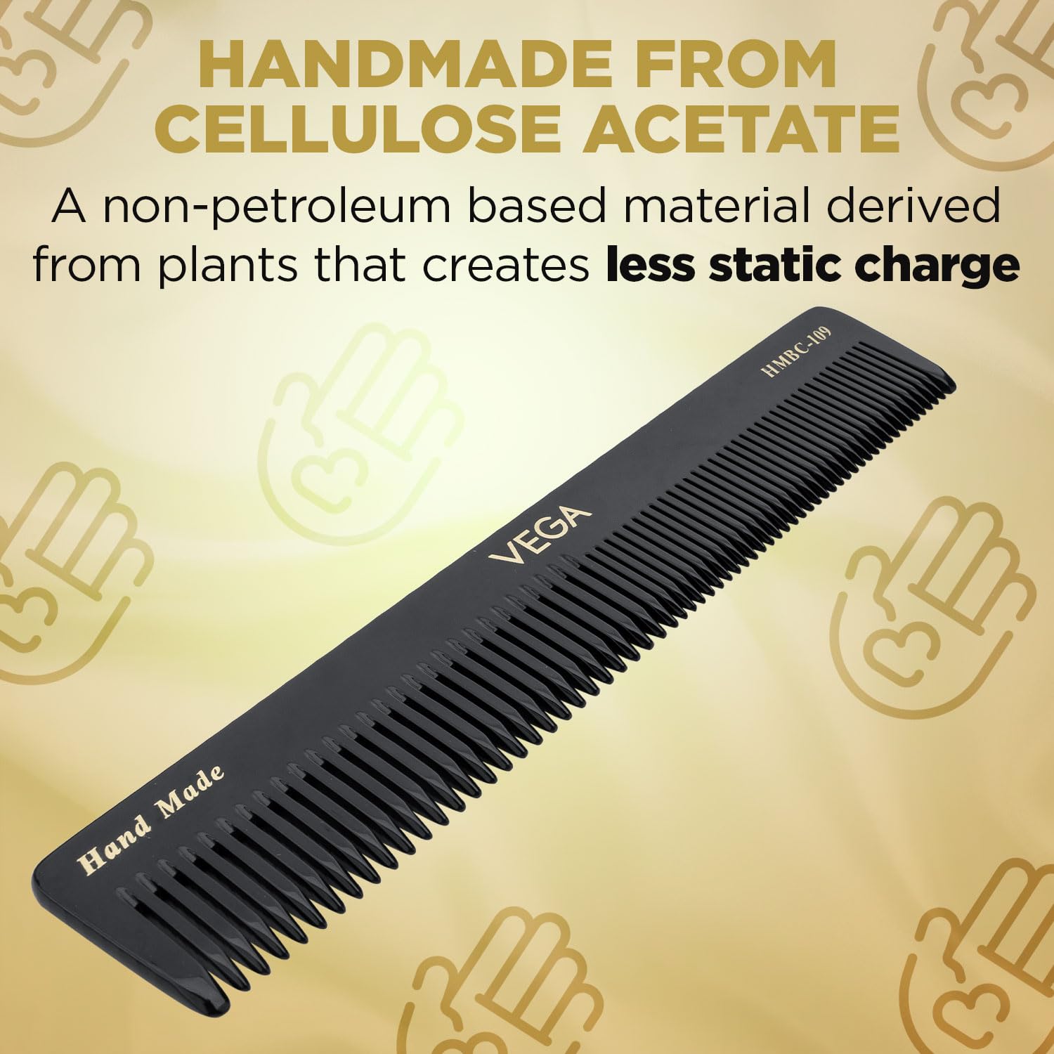 Vega Handcrafted General Grooming Hair Comb for Men & Women, Detangling, Daily Grooming | Cellulose Acetate Derived Non-petroleum Based Material from Plant, (India's No.1* Hair Comb Brand, HMBC-109) 4