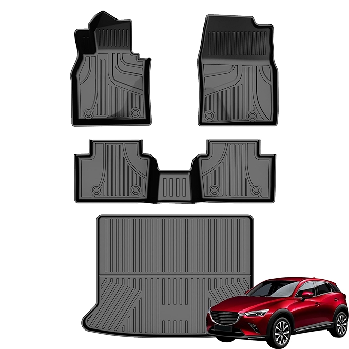 AOMSAZTO 马自达CX-30全天气汽车脚垫与行李舱保护垫套装 - 黑色