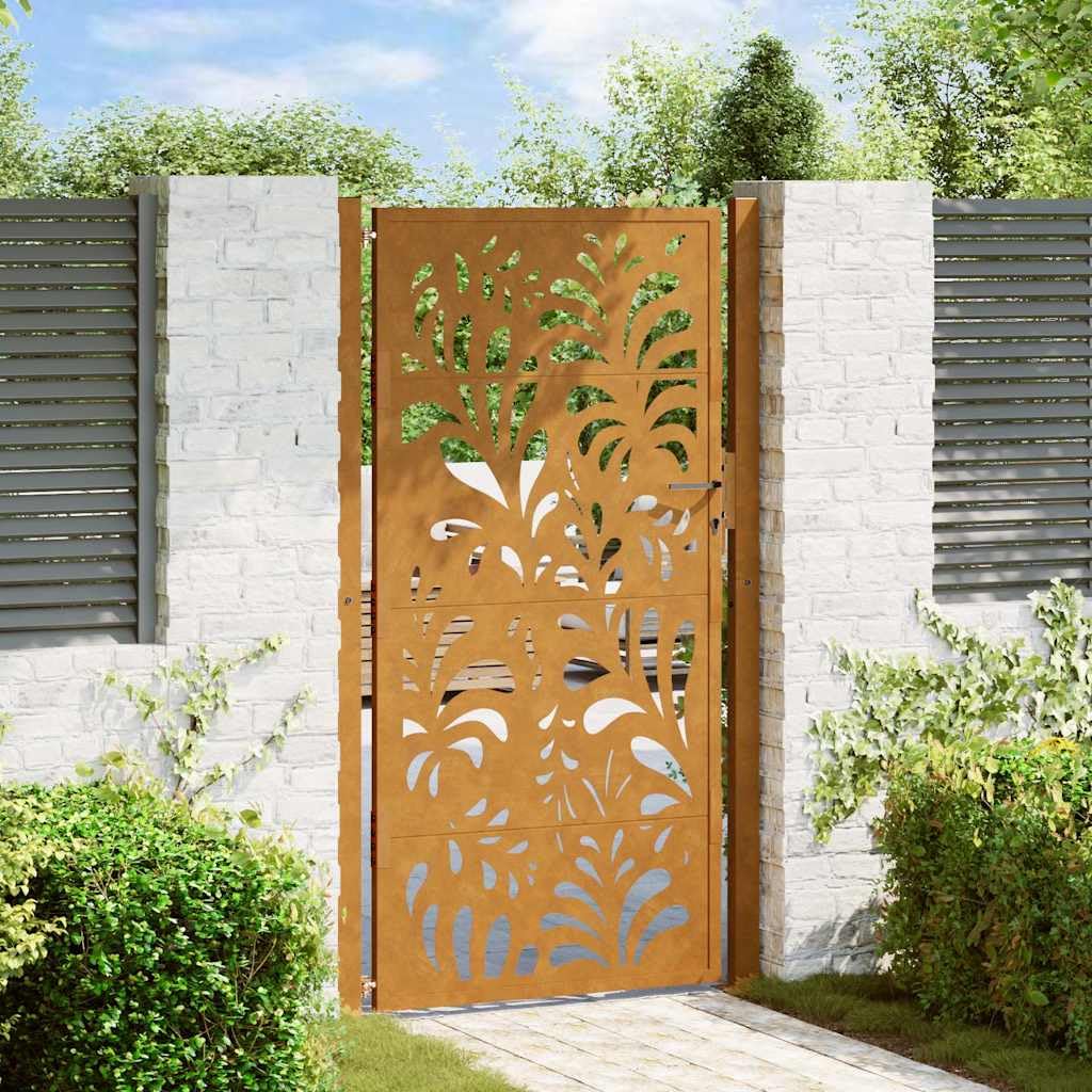 Puerta de jardín 100x175 cm de acero corten con diseño ondulado