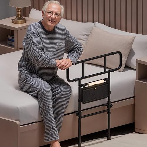 Bed Rails for Elderly Adults Safety - Adjustable Bed Assist Rail Bar for Seniors with Motion Light & Storage Pocket, Side Bed Rail Handle Support Guard Bar Rails for King Queen Full Twin Bed