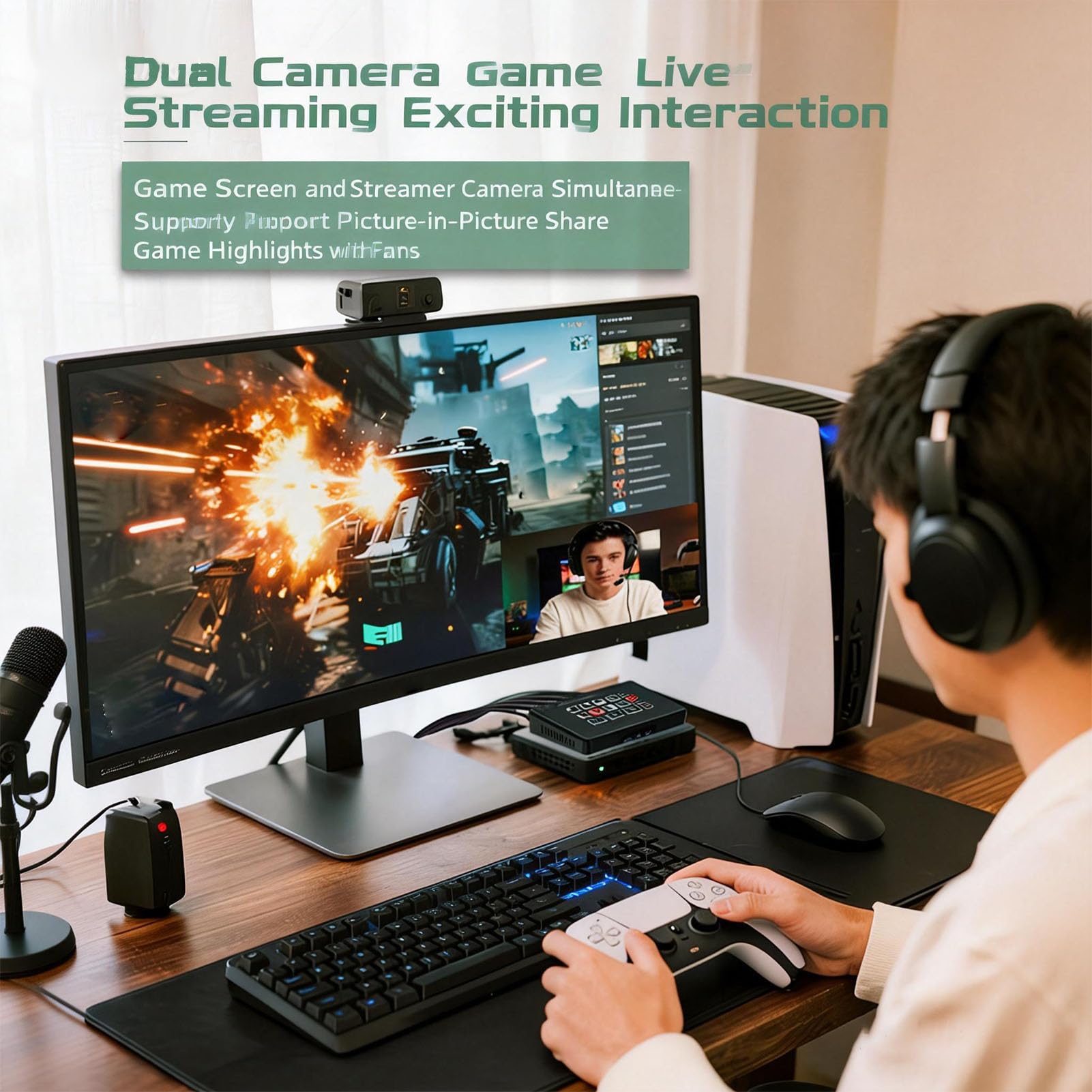 Switcher Video Live con Doppio Ingresso HDMI e USB C 3.0, Mixer PIP/PBP 1080p 60Hz per Streaming, Registrazione e Trasmissione Multisorgente