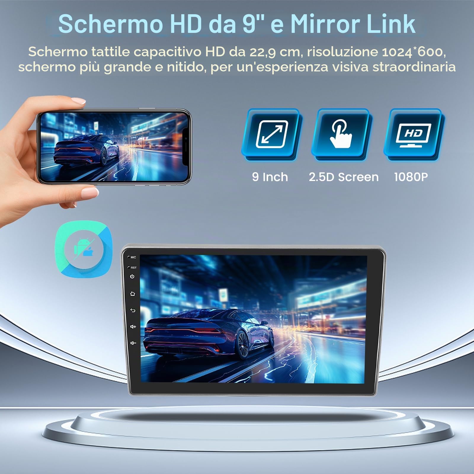 Inefala 9" 2G+64G per Peugeot 407 2004-2008 Autoradio Android 15 con Wireless CarPlay Android Auto Mirror Link Touchscreen Stereo Auto 2 Din con GPS WiFi FM/RDS USB SWC Mic Retrocamera