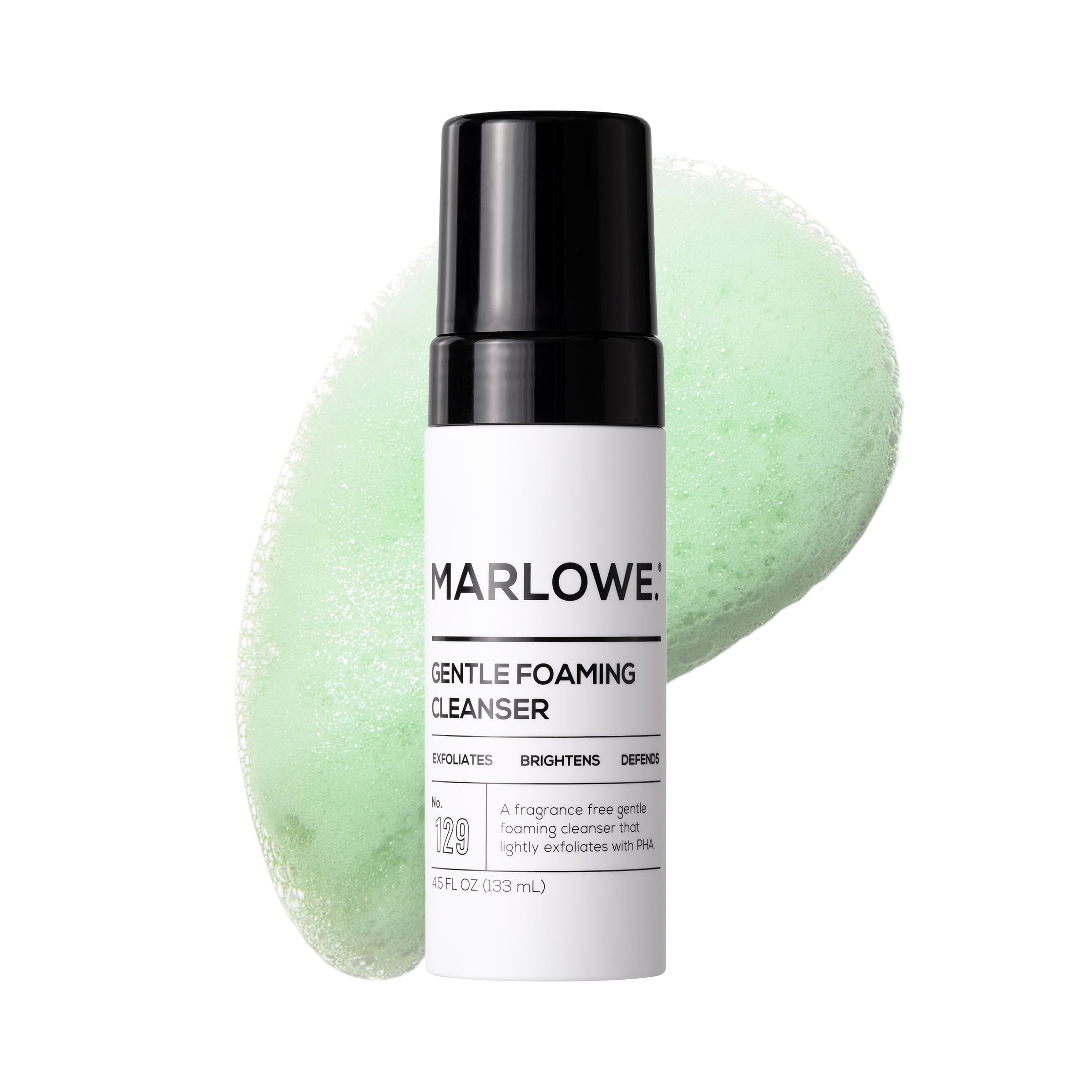 MARLOWE. No. 129 Gentle Foaming Facial Cleanser 4.5 Oz, Exfoliating, Brightening & Protective Daily Mens Face Wash with PHA, Natural Green Tea