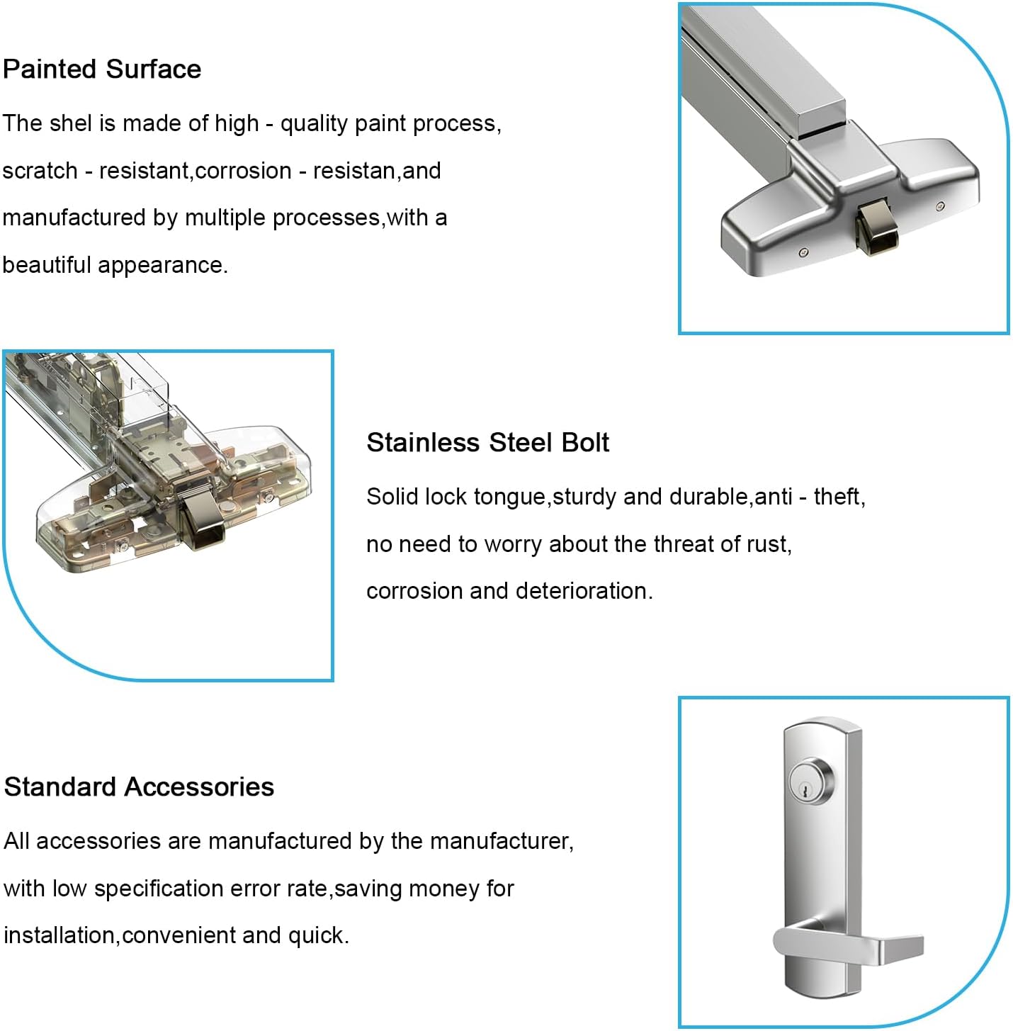 Extra Heavy Duty Stainless Steel Commercial Emergency Panic Exit Device, Door Push Bar Lock, UL CUL 3H Fire Rated and Ansi Grade 1 Certificate in SS Finish for Exit Door