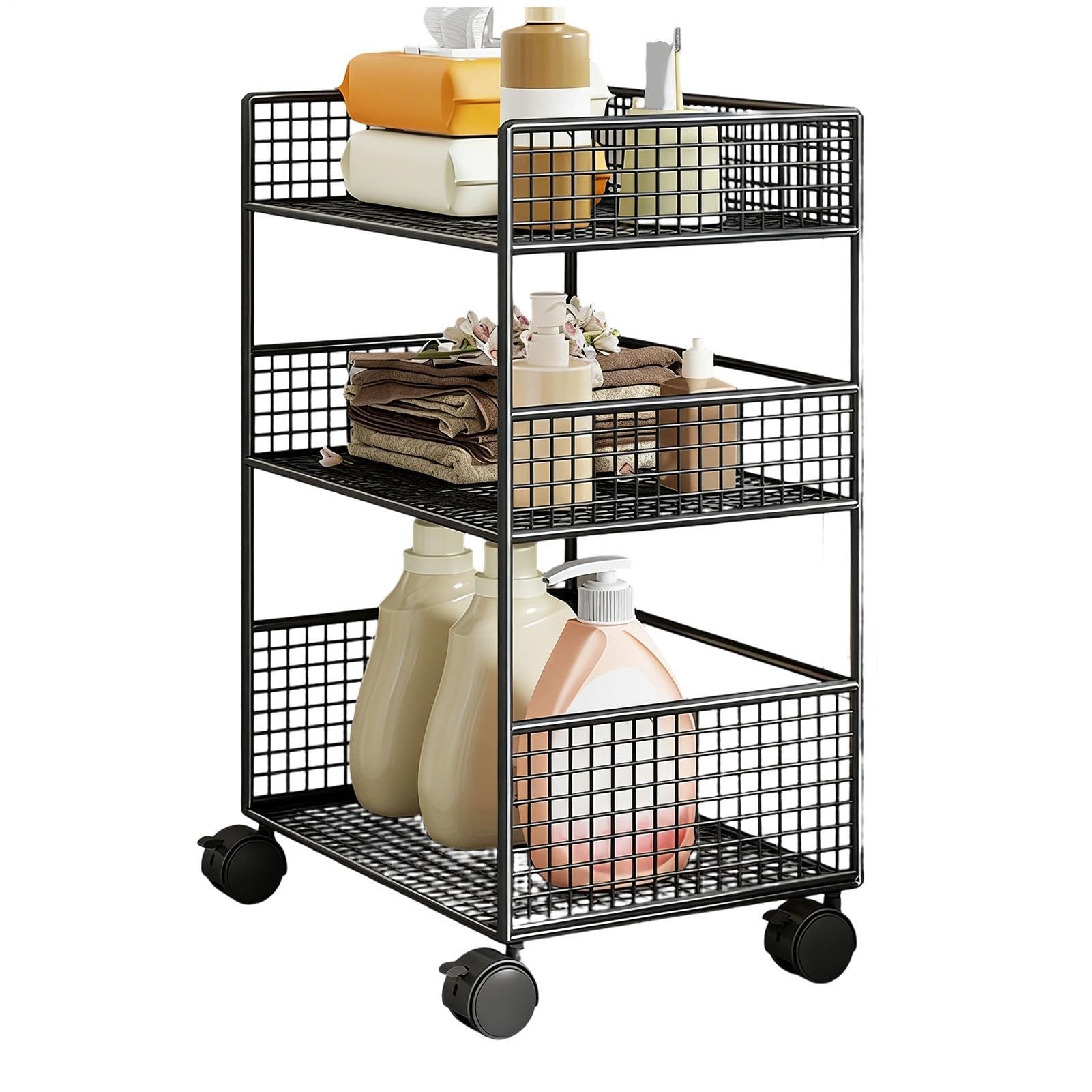 Carrello Snack Carrello Metallico con Ruote 3 Livelli | Organizzatore Scorrevole per Cucina Ufficio Pulizie Studio Lavanderia Bagno Cameretta Hobby Makeup Dispensa