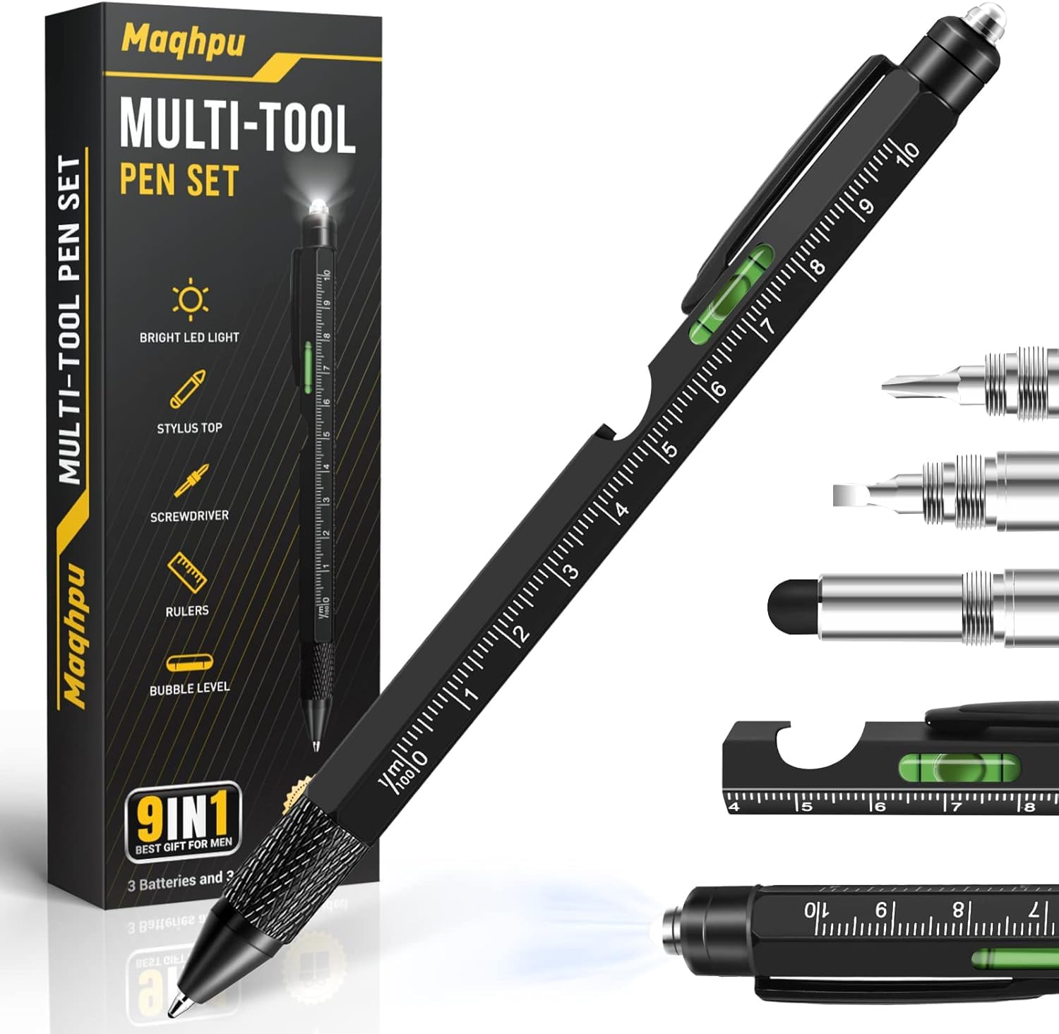 Maqhpu Regalo Dia Del Padre, Regalos Originales para Hombre, Bolígrafo Multifuncion 9 en 1, Gadgets Tecnologicos Hombres, Dia Del Padre Regalos para Hombres/Mujer/Padres