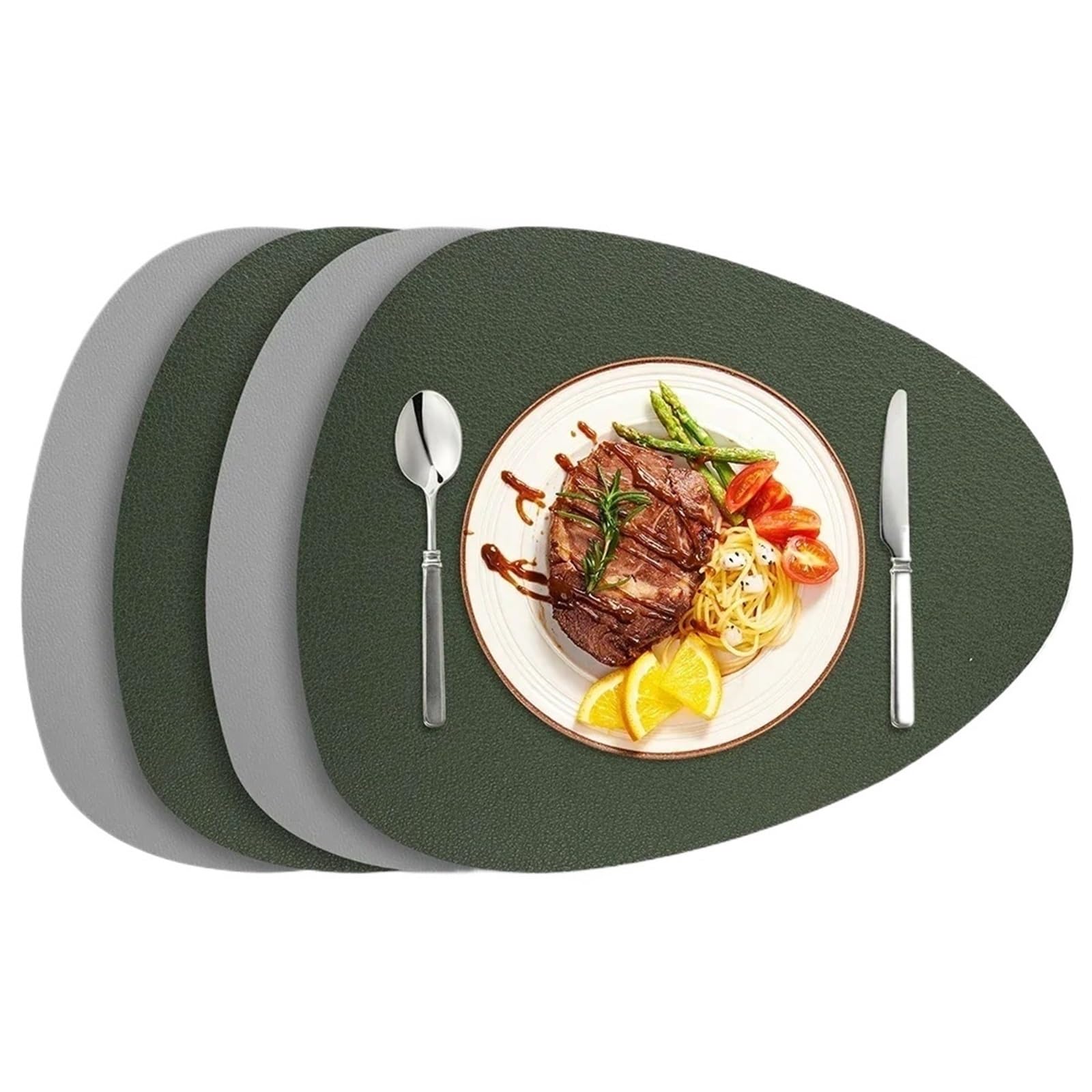 Faux Leather Placemats Lot de 4 Sets Table et Dessous Verre en Similicuir Double Face PU for décoration à Manger(Grey Green)