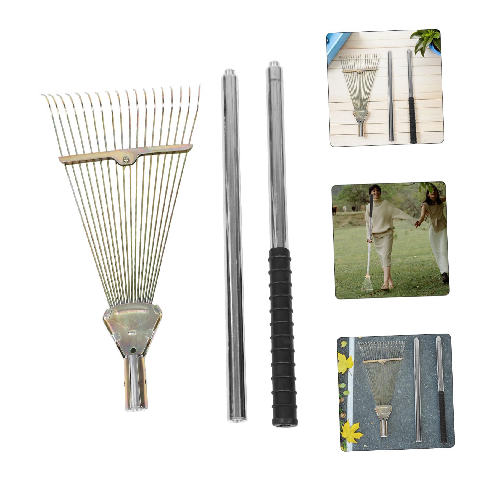 Rastrillo De Jardín Rastrillo De Metal para Césped Púas De Metal Cabeza Ancha Herramienta De Jardín De Acero Inoxidable para Recoger Césped y Arbustos
