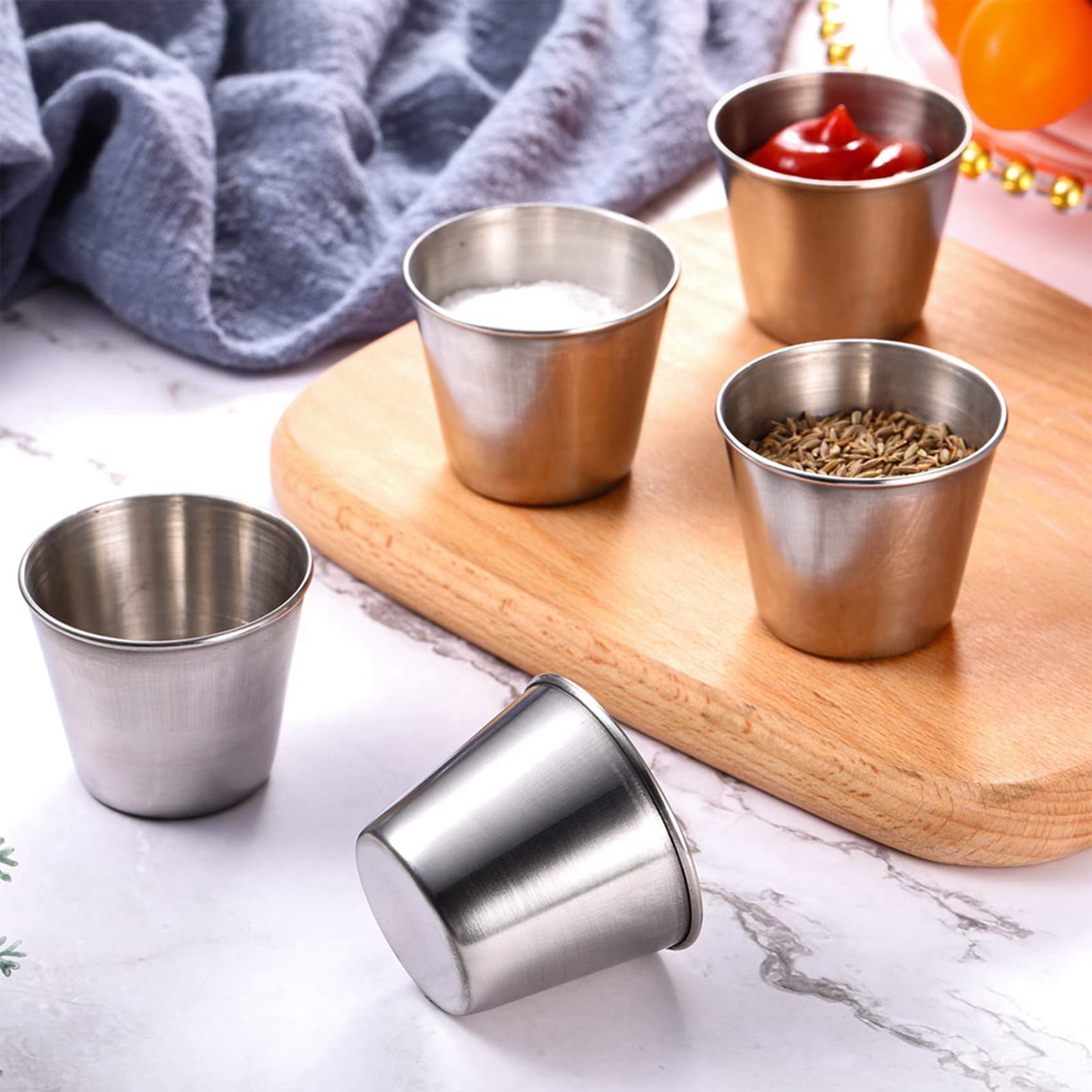 96 Paquetes de Tazas de Salsa para Condimentos de 1,5 Oz/45 Ml, Tazas de Salsa para Sumergir de Acero Inoxidable, Platos Reutilizables para Condimentos