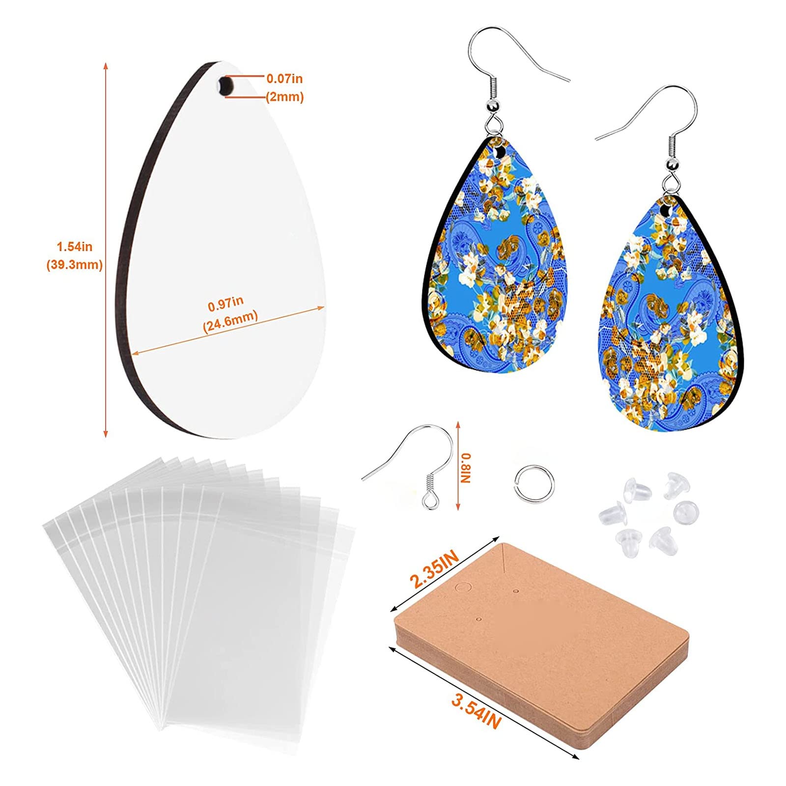 Wiffe 90x Sublimations Ohrring Rohling, Wärmeübertragungsdrahthaken, Ohrringe, unvollendete Tropfenform, Handwerk, unvollendeter Sublimations Ohrring Rohling, tropfenförmig, baumelnde Charms, lustig