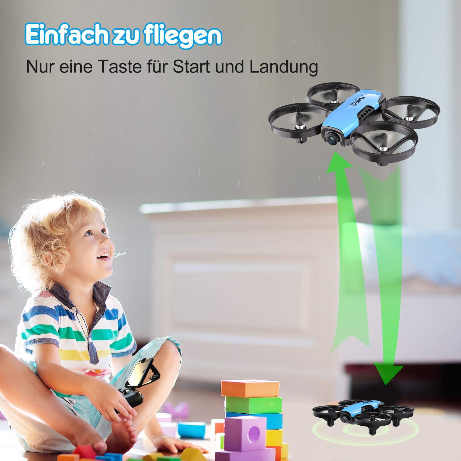 Loolinn | Drohne mit Kamera als Geschenk für Kinder - Mini Drohne Ferngesteuert mit Video & Fotos, Sicher Zu Fliegen, Einstellbare Kamera, Geprüftes C0-Zertifikat (Festtagsgeschenk für Kinder)
