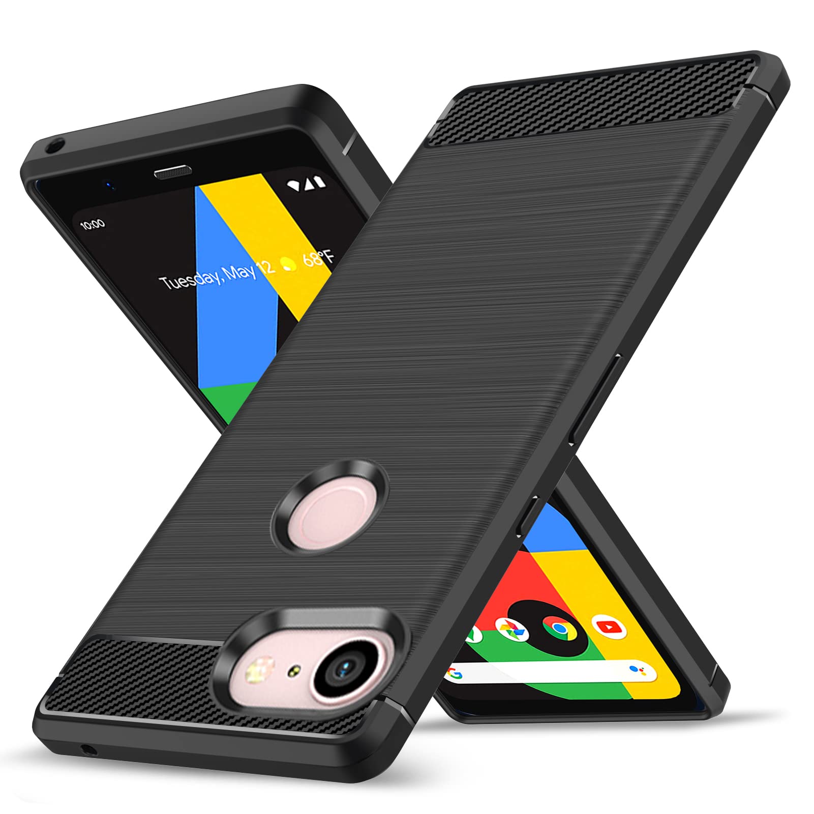 KUJQOC Google Pixel 3a ケース 耐衝撃 シリコン 炭素繊維…