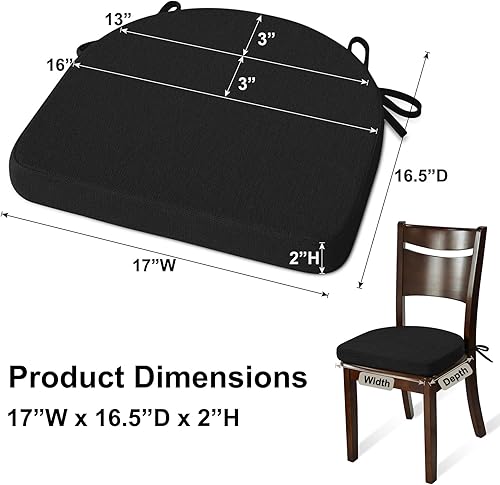 Miniatura 5 de Shinnwa Juego de 2 cojines para sillas de cocina, antideslizantes, con lazos y fundas lavables a máquina, paquete de 2, 17 x 16.5 x 2 pulgadas,