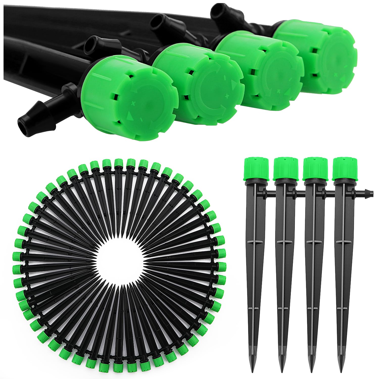 50 Piezas Gotero de Riego, VooGenzek 360-Grado 8-Agujero Aspersore de Riego Ajustables, Cabezas de Riego para Goteo Goteros con Conectore de Púas & Estaca Microtubo Piqueta, para Tubo 4/7 mm, Negro — view 19