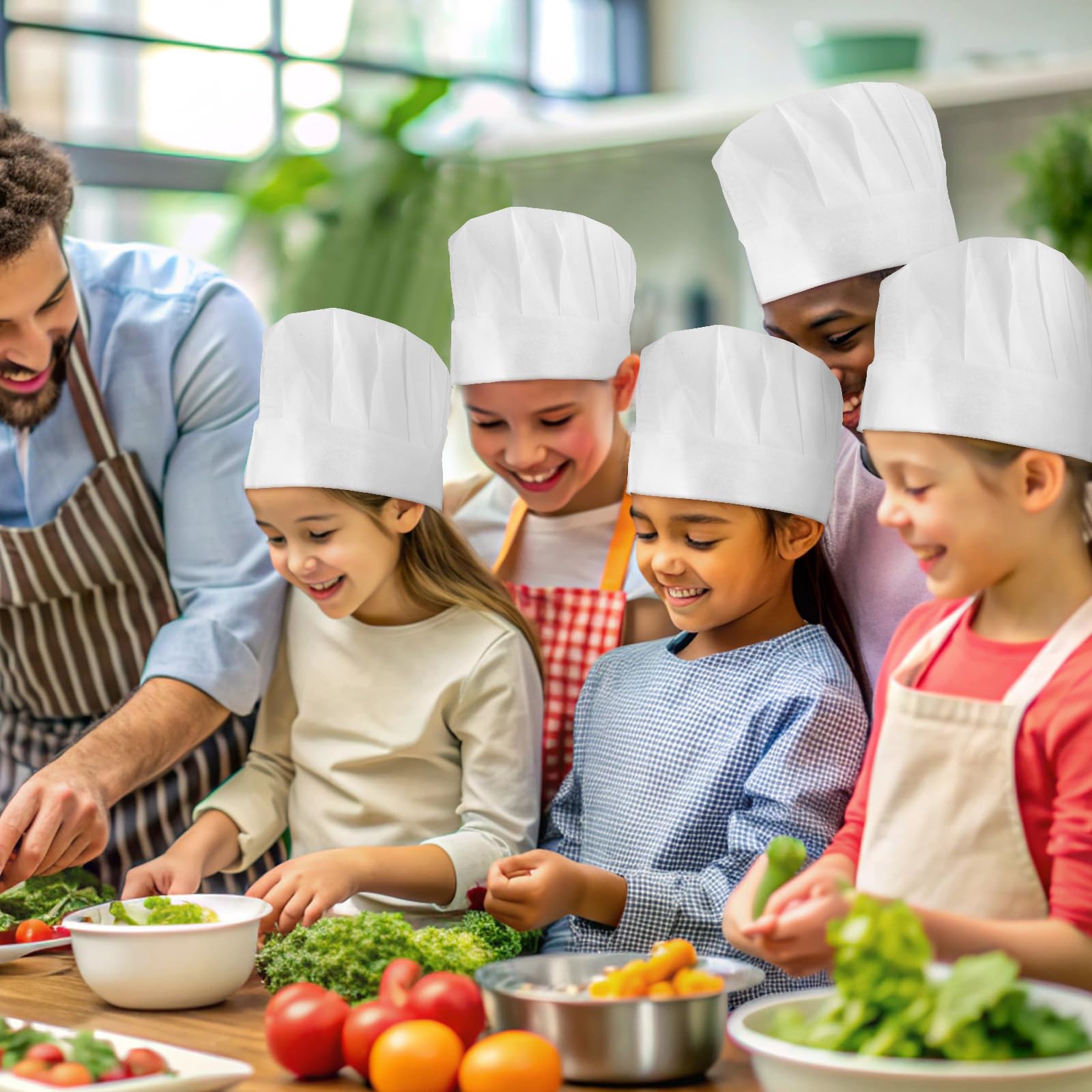 Yolev 25 Stück Kochmütze Kinder Kochmütze Weiß Bäckermütze Vliesstoff Kochmütze Küchenuniform Hut Party Kochen Backzubehör
