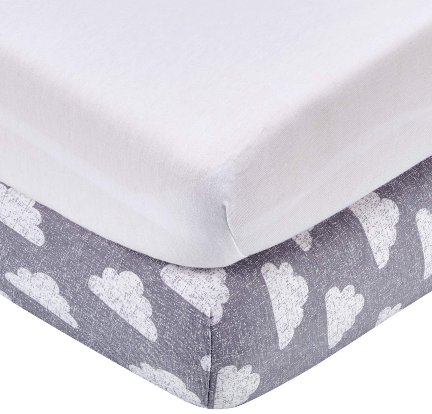 2 Pack Moses Basket/Pram Fitted Sheets 75 x 35cm – Cloud Nine Design – Light, Breathable & Luxurious Jersey Cotton Made To Last & Designed To Fit Prams & Moses Baskets