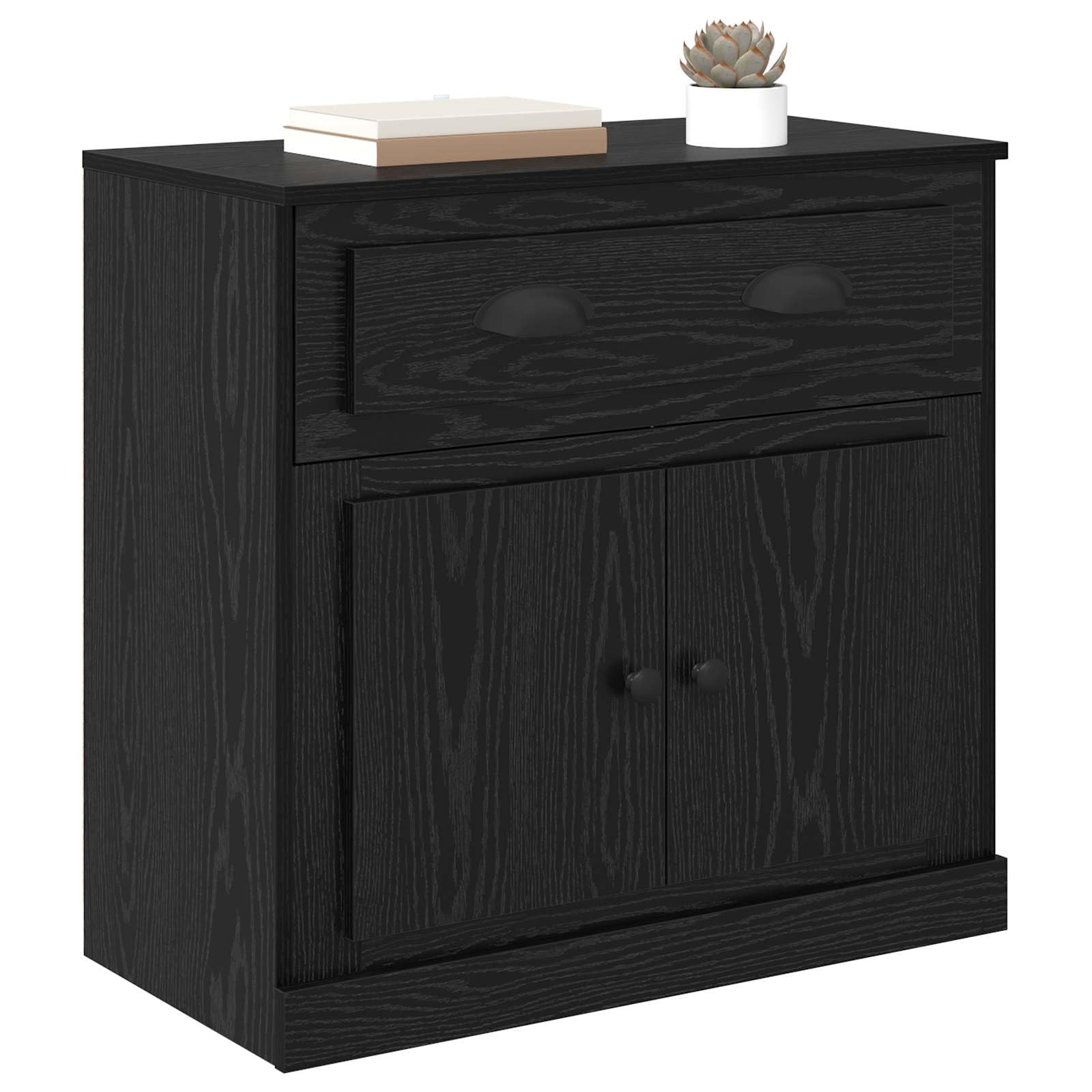 Meuble haut noir aspect chêne en bois 70 x 35,5 x 67,5 cm avec tiroir et portes, buffet moderne pour salon, salle à manger et couloir, rangement polyvalent avec étagère et étagère