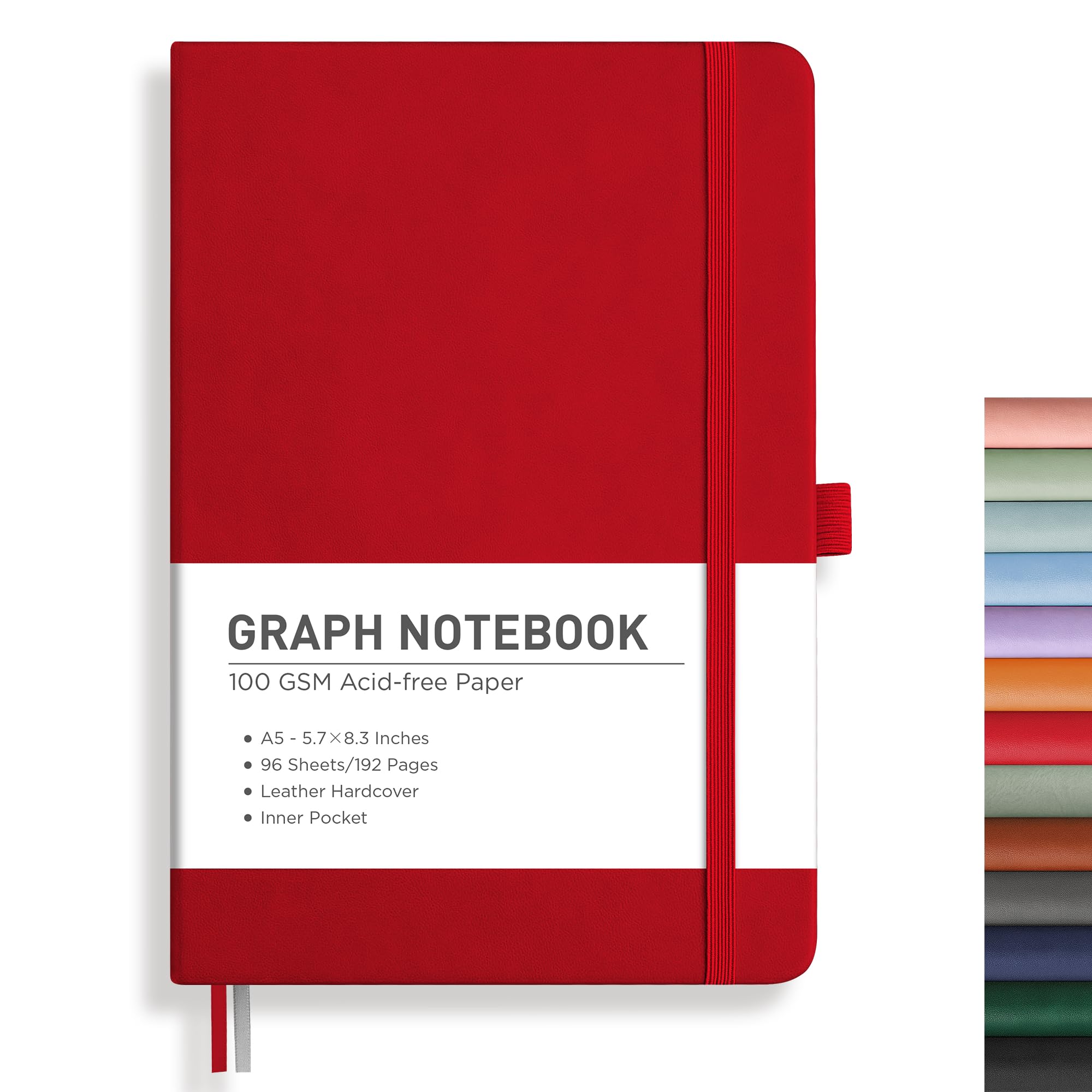 RETTACY Dotted Journal, A5 Dotted Notebook 192 Pages for Women Men Work Office School, 100 GSM Thick Paper, Leather Hardcover, Pen Holder, Bookmark, Inner Pocket and Banded, 14.8X21 cm - Red